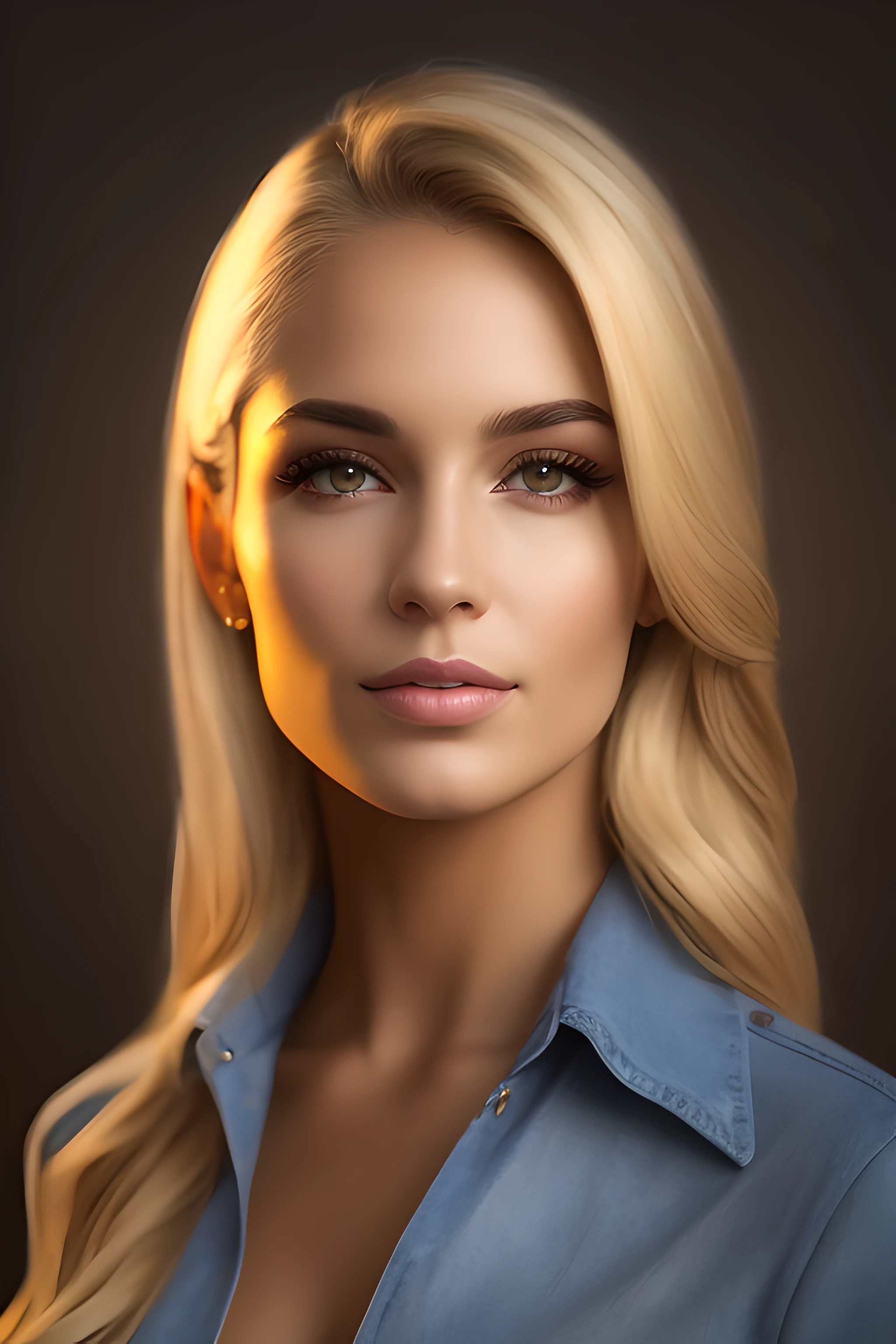 A Portrait of a Beautiful Blonde, Brazilian Woman, Medium Length, Realistic UHD Faces, Dark Brown Eyes, Kodak Ultra Max 800, 85mm, Casual Pose, C-Centered Symmetrical Composite, Masterpiece, Grainy, Composition Centered --Auto --auto