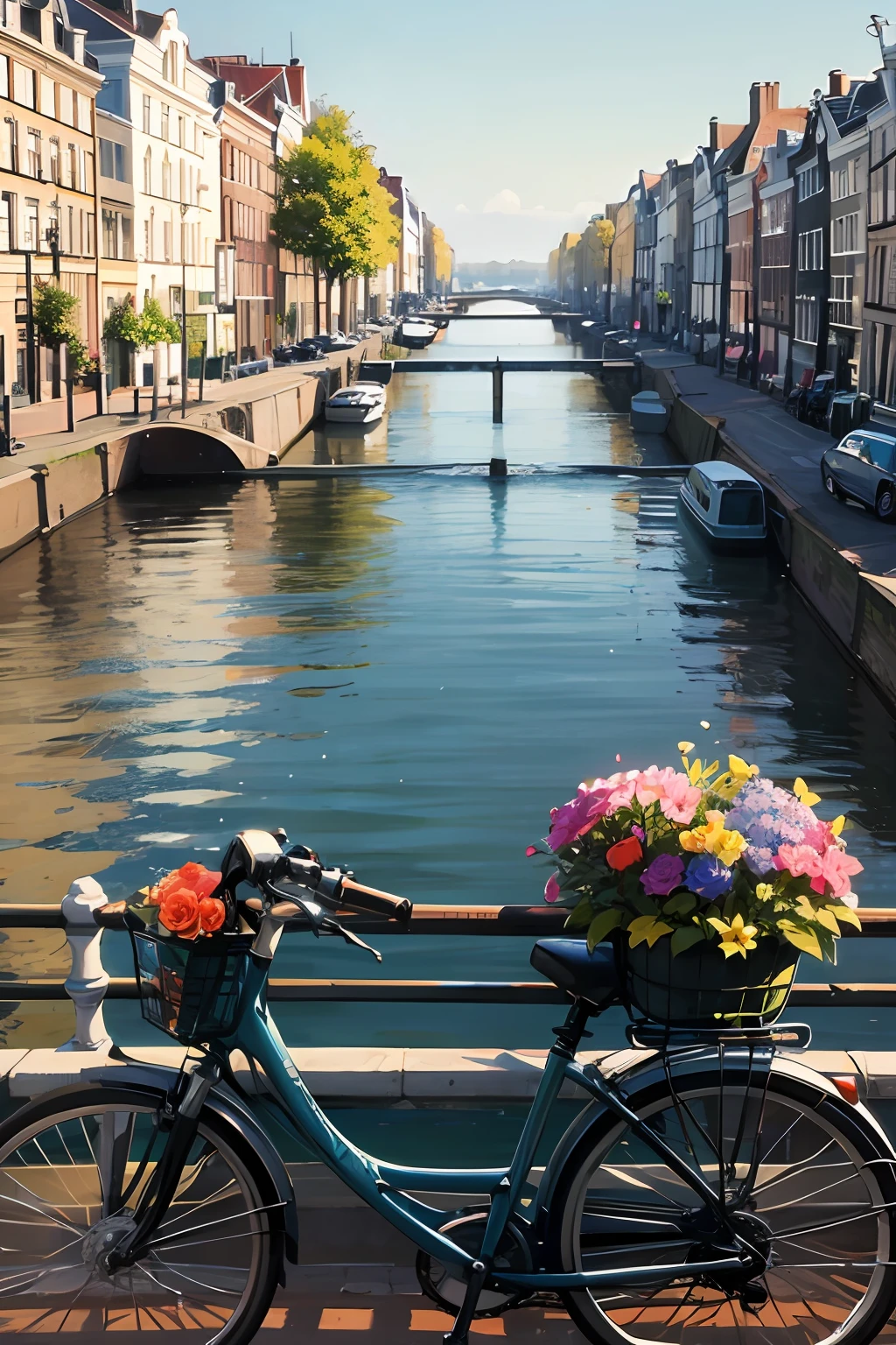 : amsterdam, netherlands, canals, bicycles, flowers, Josh Adamski --s 400 --ar 2:1 --auto