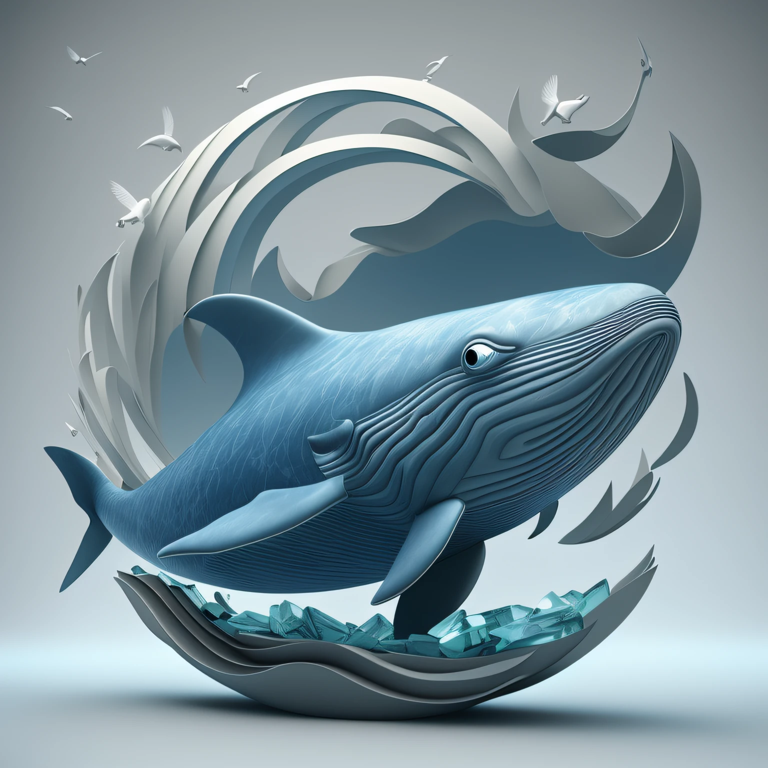 there is a blue whale that is floating in the water, Described as a 3D rendering, baleia-azul, baleia, intricate 3 d illustration, A textura do cristal da baleia azul, Directed by: Matt Stewart, 3 d epic illustrations, artistic rendering, Queda de baleia, 3 d illustration, 3 d illustration, Arte 3D digital detalhada, trend on behance 3d art