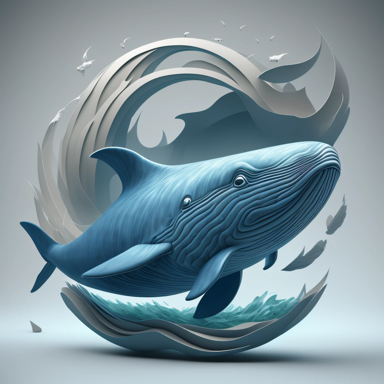 there is a blue whale that is floating in the water, Described as a 3D rendering, baleia-azul, baleia, intricate 3 d illustration, A textura do cristal da baleia azul, Directed by: Matt Stewart, 3 d epic illustrations, artistic rendering, Queda de baleia, 3 d illustration, 3 d illustration, Arte 3D digital detalhada, trend on behance 3d art