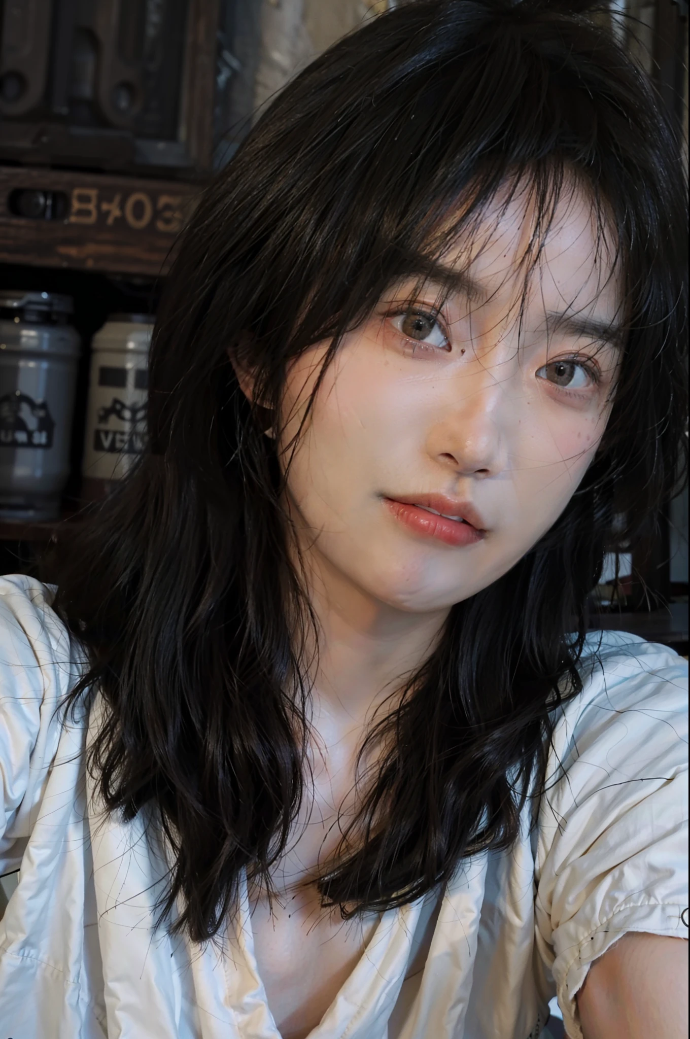 8K,Best quality, masterpiece, ultra high res, (photorealistic:1.4), raw photo, (Authentic skin texture:1.3), (film grain:1.3), (selfie angle),1girl,beautiful detailed eyes and face,masterpiece, best quality,close-up,upper bod,
