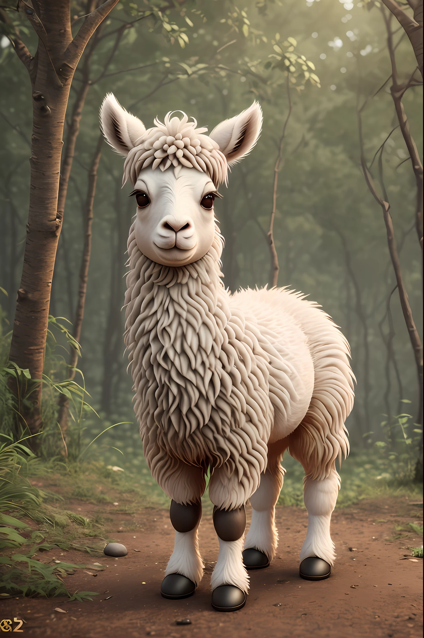 Little cute baby adorable llama with big fluffy eyes, 8K, OCTANE RENDER --auto --s2