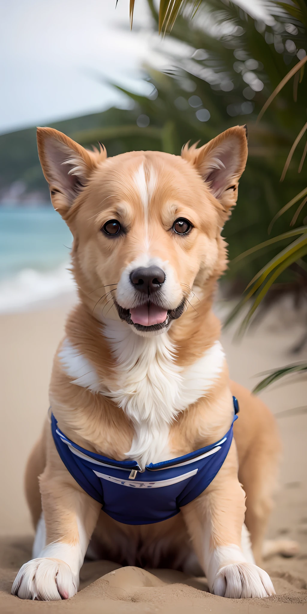 Sakura from naruto, in a bikini, on the beach, on dog position