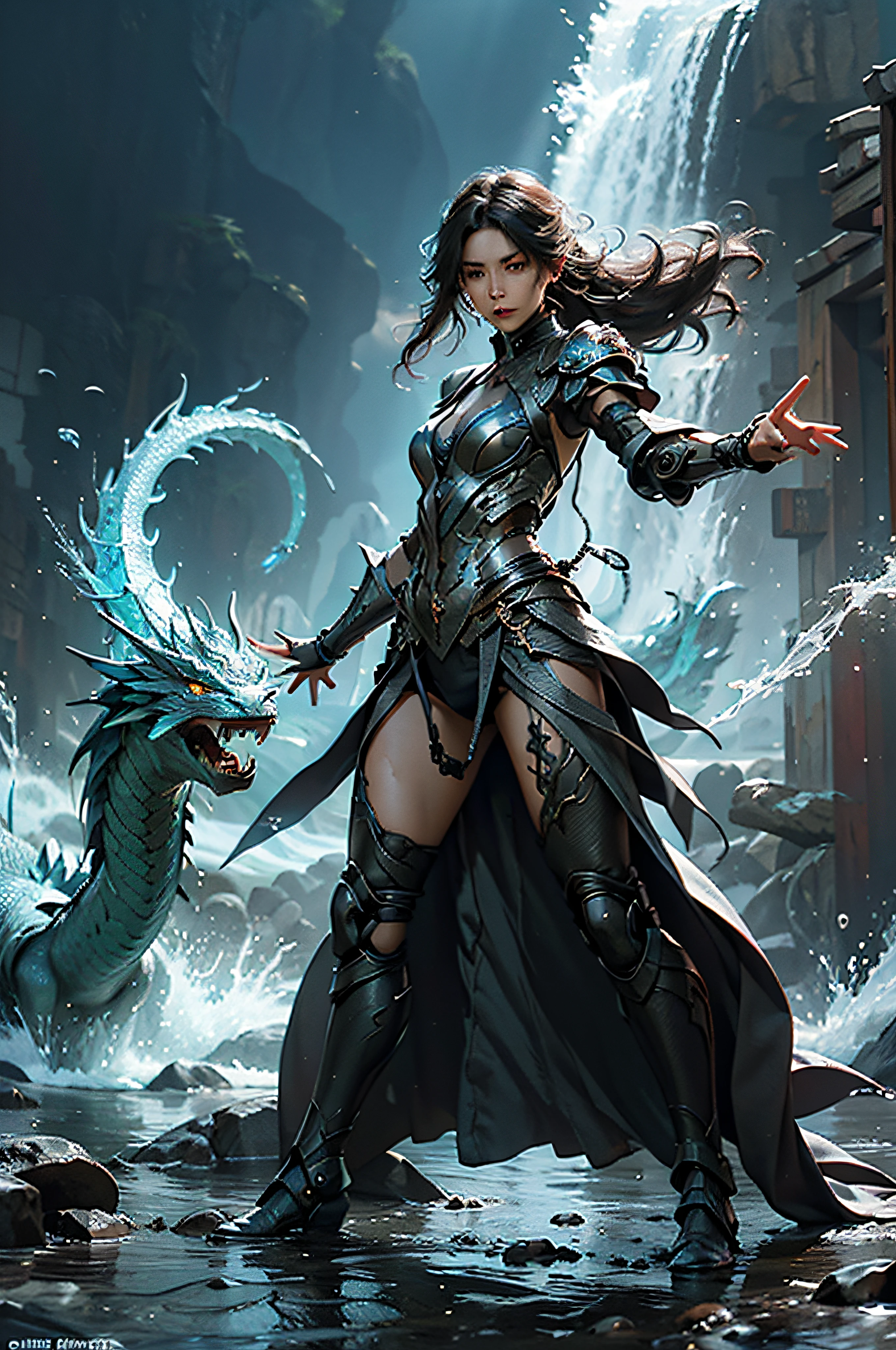 {{master piece}}, pinnacle rendering, realistic rendering, dark red rendering, metal rendering, {{color ink painting}}}, {{splash ink}}}, {{color}}, {{color}}, gorgeous rendering, best quality, illustration, flame, smoke, doomsday world, splash ink fire sea doomsday, full body, 1 girl, exquisite facial details, delicate facial features, real face, beautiful details eyes, deep pupils, broken city details, beautiful details long hair, wavy hair, broken details, transparent mechanical core, cyborg girl, details, cool, tight grooming, lace finishing, linear light costume modification, light rendering, reflection, highlight, holy light, confidence, charm, battle stance detail close-up, fire day, {filigree}, colored background, a dragon stands behind the girl, sea of fire, {tornado special effects}, beautiful details silver dragon armor, (cold face, confident) great depth, depth of field, 360° panoramic picture, fierce and magnificent battle scenes, broken mirrors, fingers all hidden and not displayed, small mouth closed