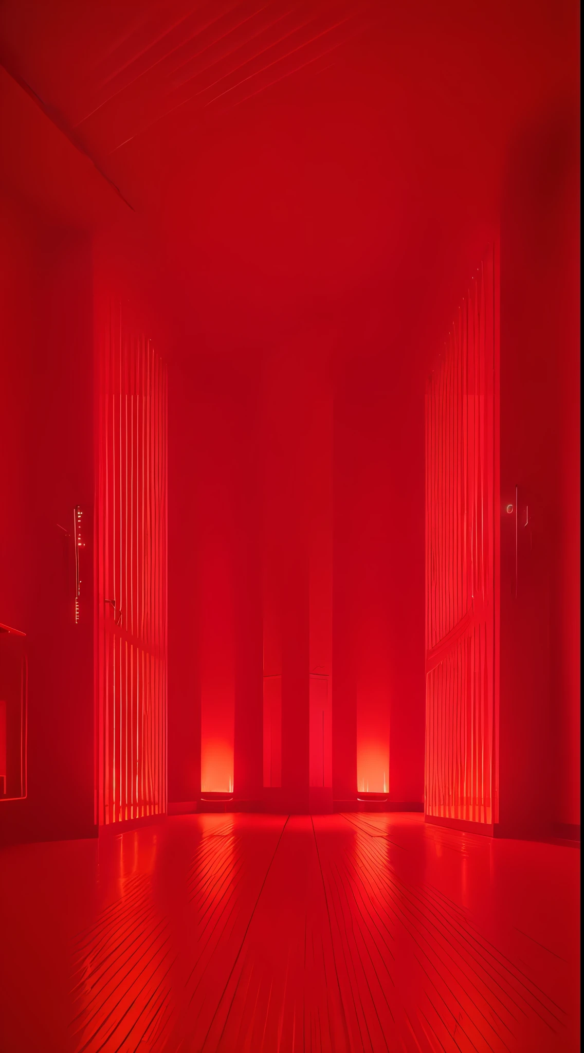 A red room,Red lights shine through the windows, voluminetric lighting. Red, atmospheric red lighting, cinematic Red lighting, red room, cinematic and dramatic red light, red and cinematic lighting, detailed red lighting, Red atmosphere, red neon lights inside it, flashy red lights, lit from below with red lighting, red lighting, Glowing red, red neon lights
