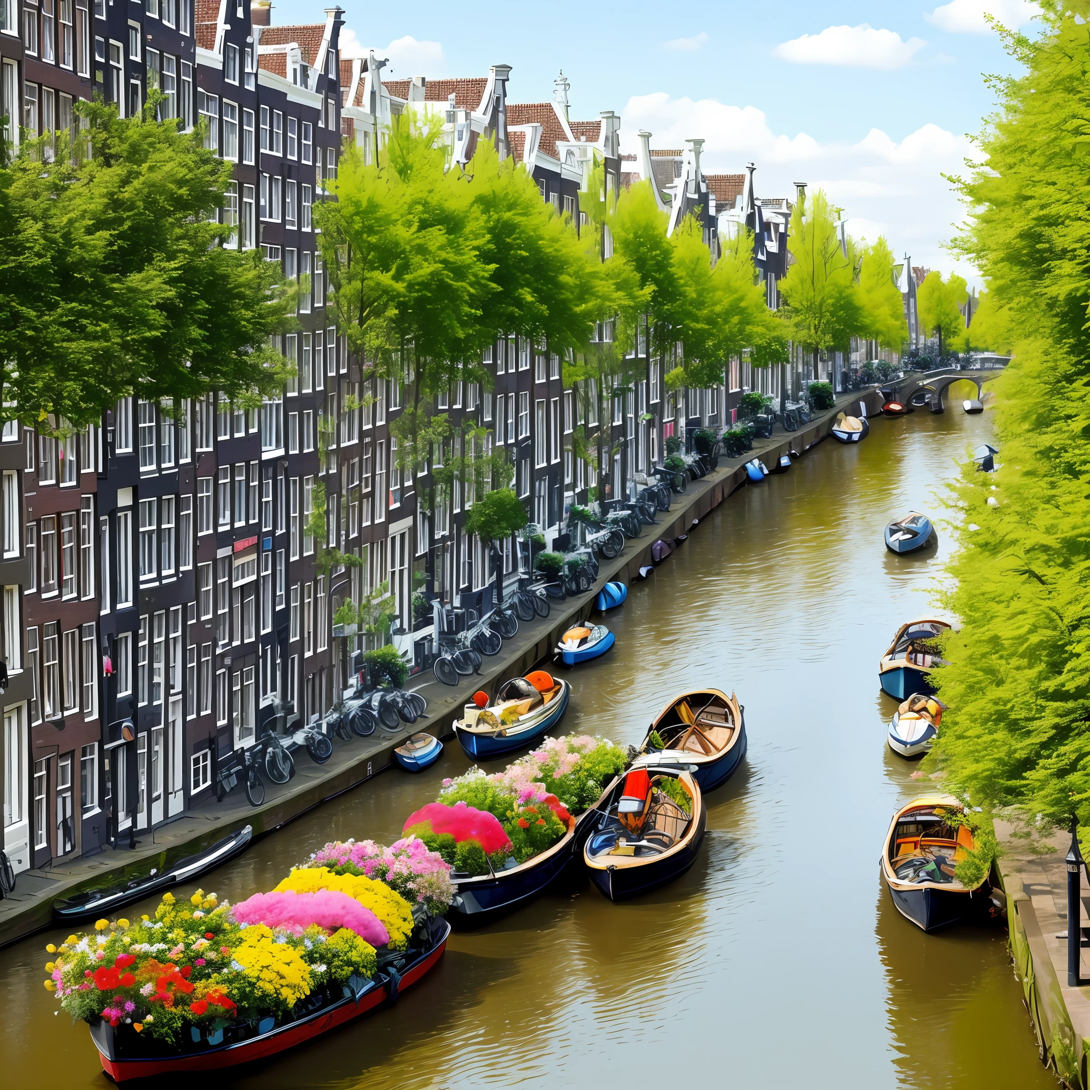 PROMPT: amsterdam, netherlands, canals, bicycles, flowers, Josh Adamski --s 400 --