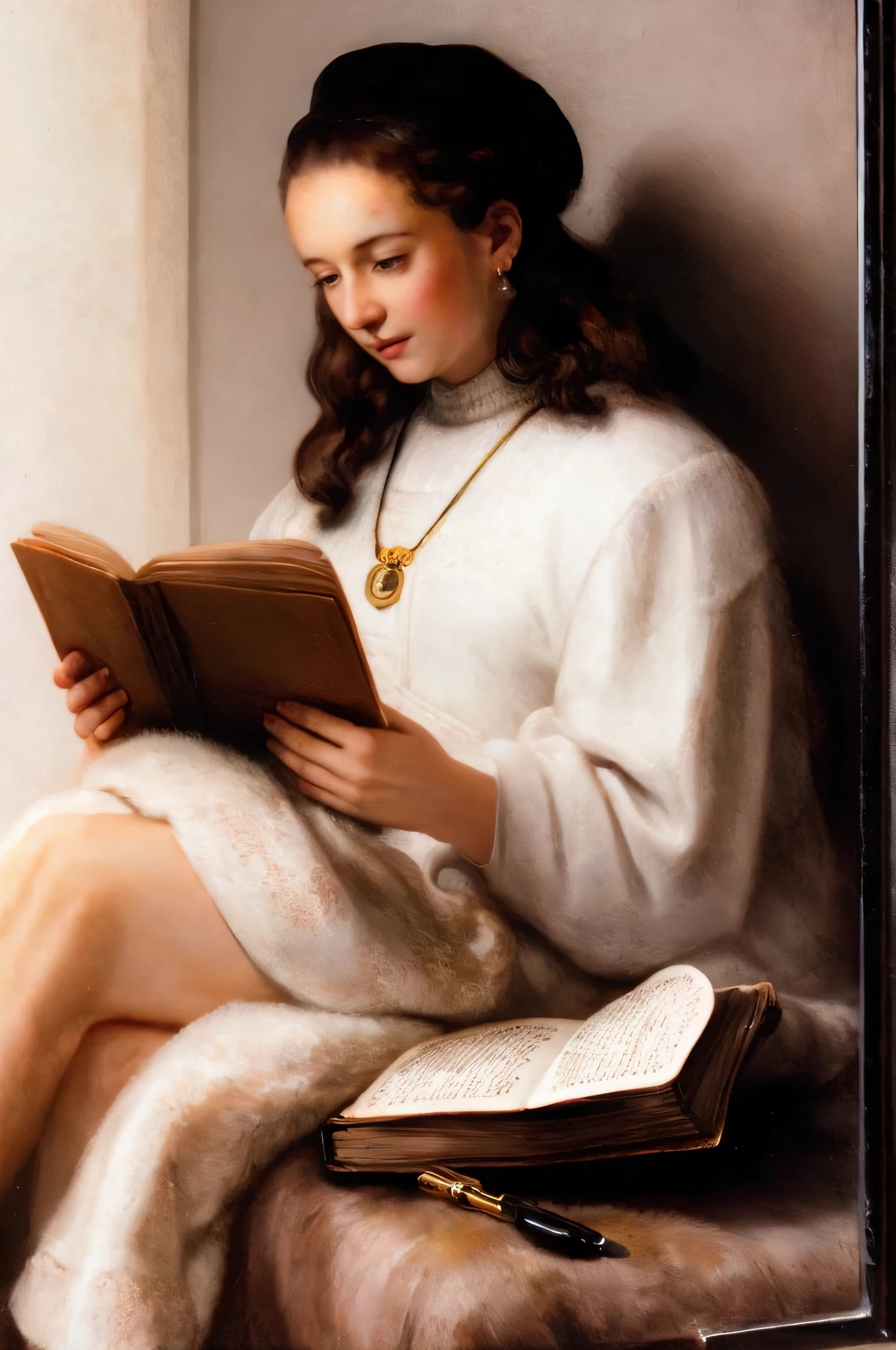 a beauty girl reading a book portrait in style