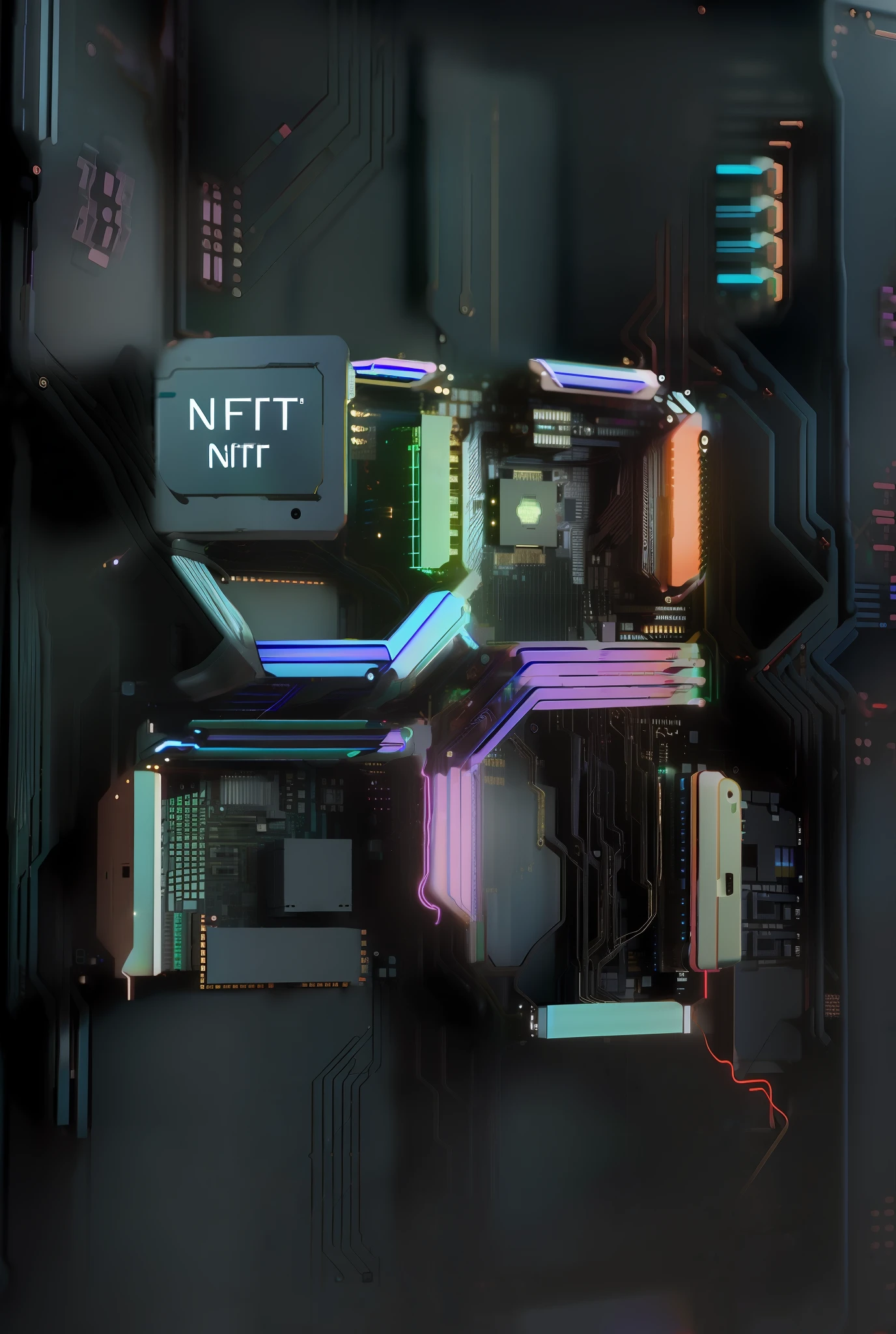 nft pass there is a close up of a computer motherboard with a keyboard, iridescent cybernetic processor, 8k computer render, octagon render 8k, 3d 8k octan render, a cpu with human brains, high detail 8 k render, high detail 8k render, colorful redshift render, 8k render, 8 k render