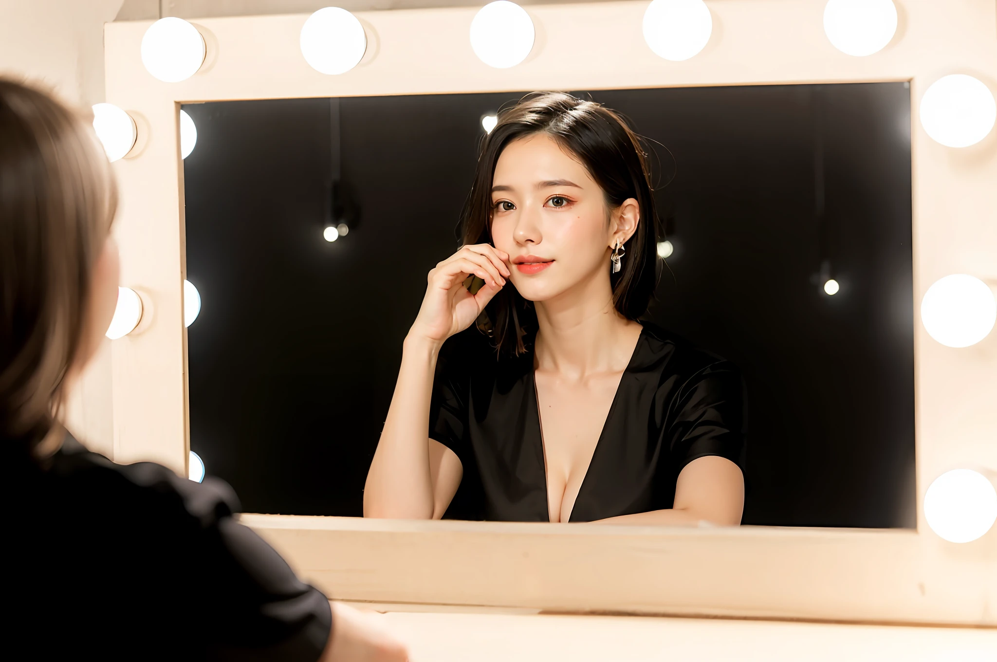 white clothing、white backgroung、thin makeup