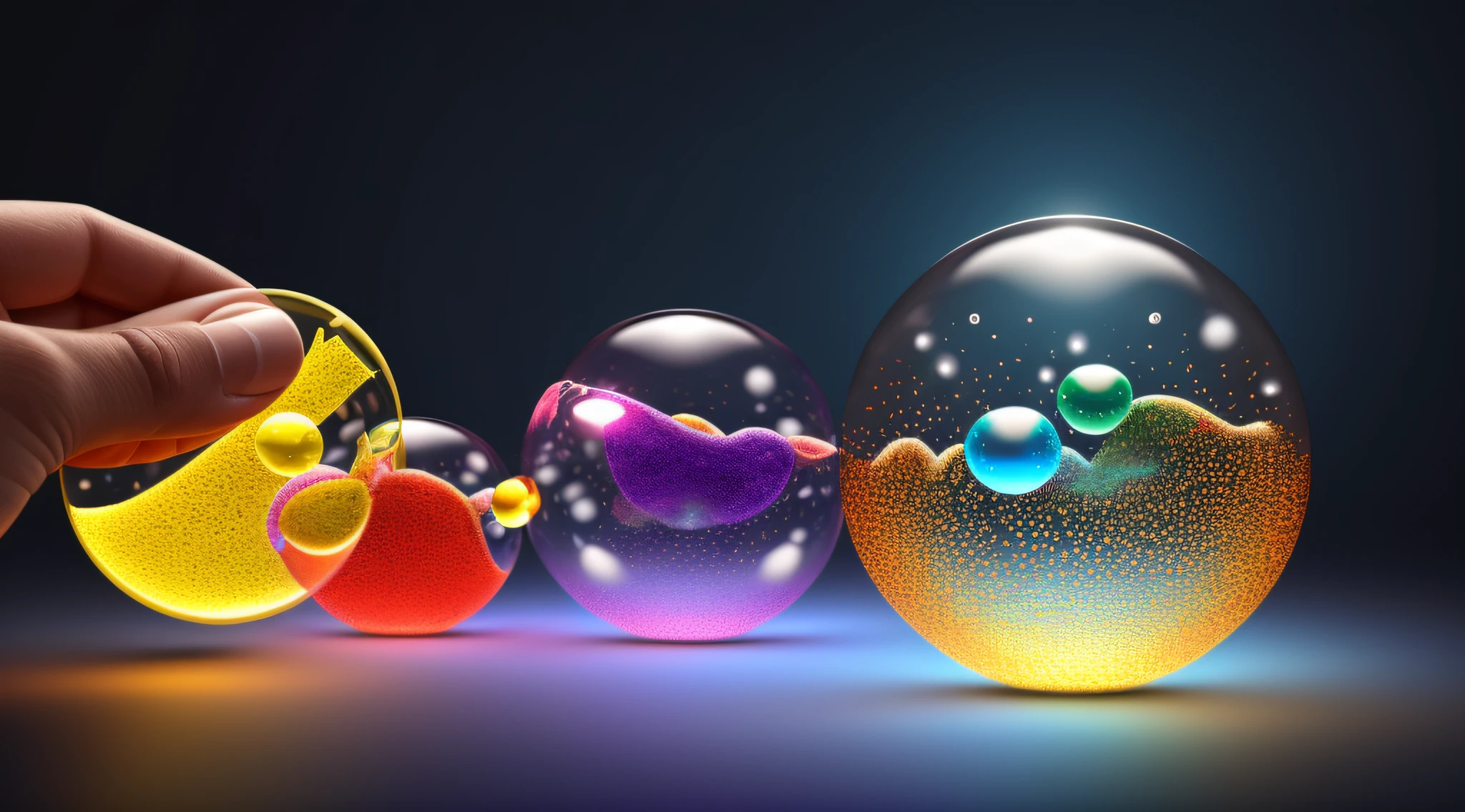 "Draw a digital image that represents the liquid bubble molecules as small, glowing spheres, com raios de luz irradiando delas, symbolizing the antioxidant action and the revitalizing effect on the skin."