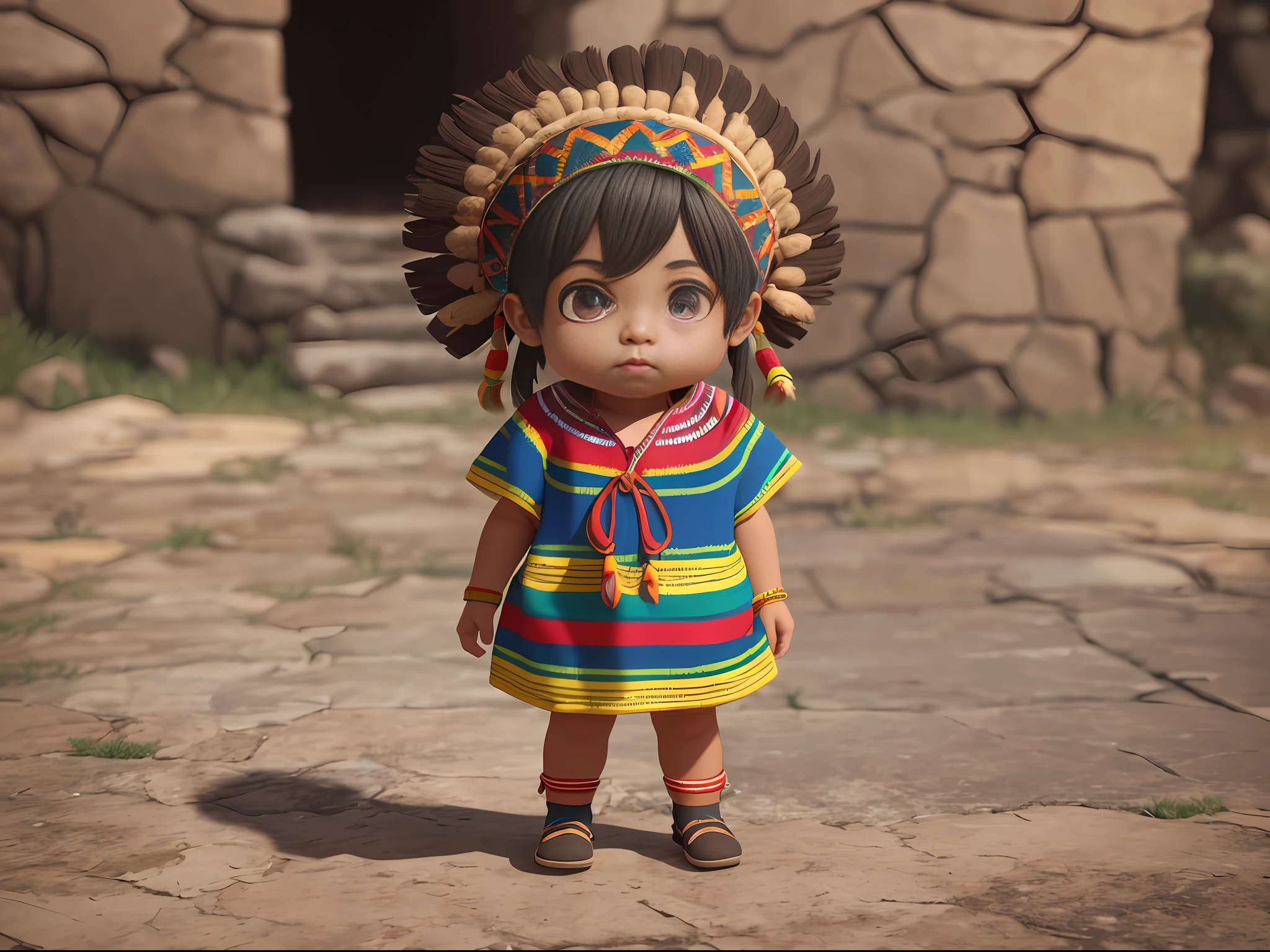 Little cute adorable (((full body))) Bolivian indigenous Inca (((boy))) with big fluffy eyes, 8K, OCTANE RENDER --auto --s2