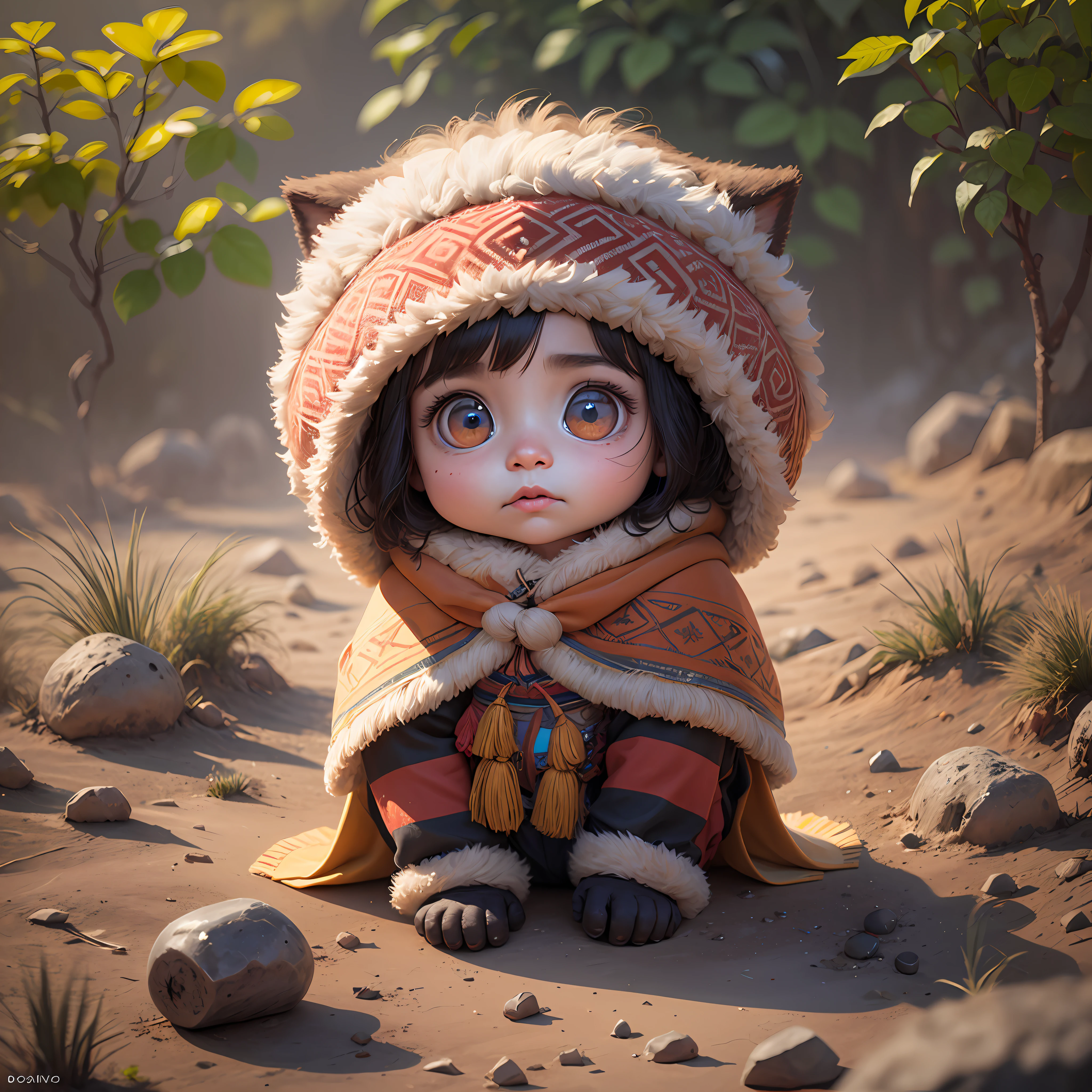 adorable bolivian indigenous inca with big fluffy eyes, 8K, OCTANE RENDER --auto --s2
