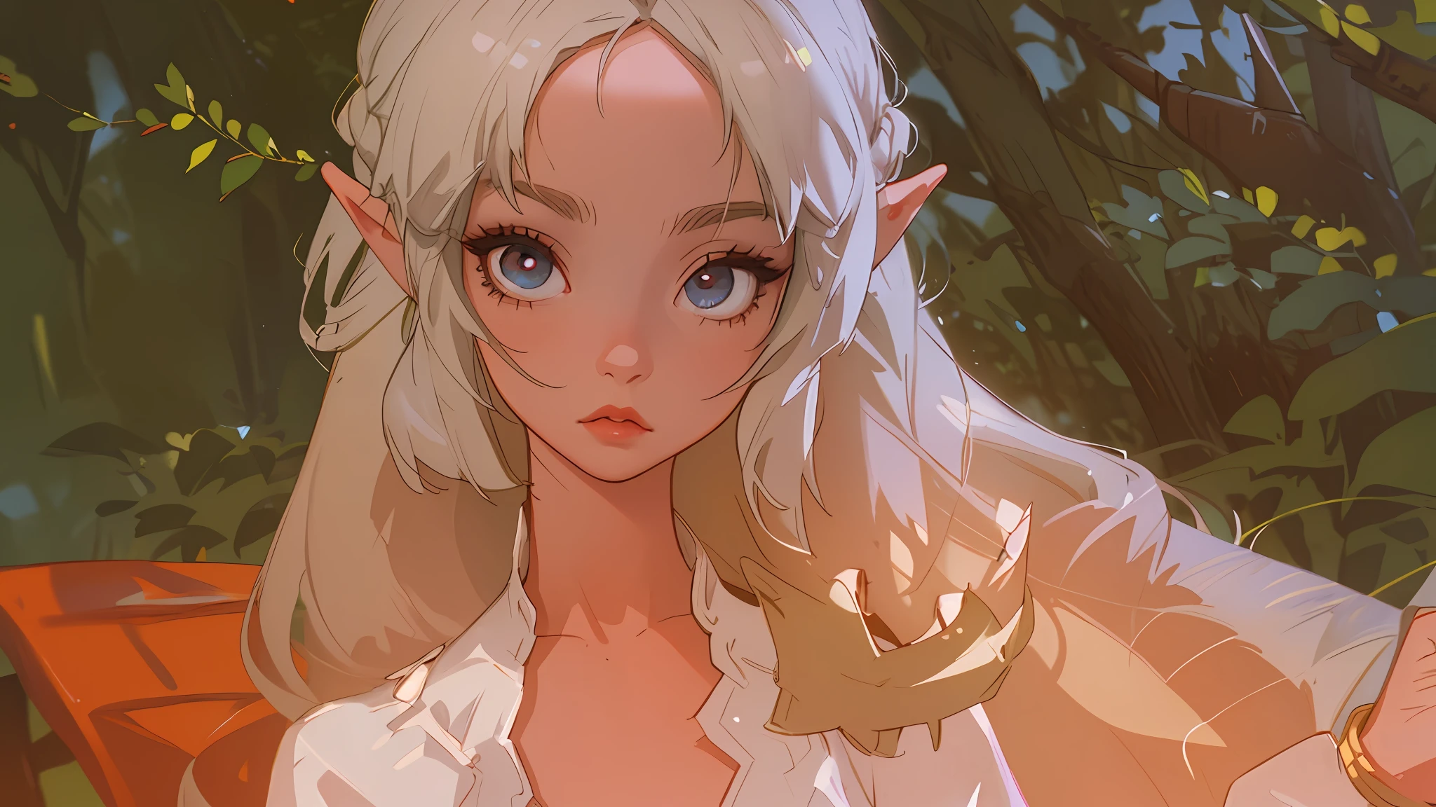 (best quality, masterpiece1.2), (detailed eye:1.2), intricate detail, depth of field, 1girl, standing, upper body, princess zelda, long hair, forest, looking at viewer,