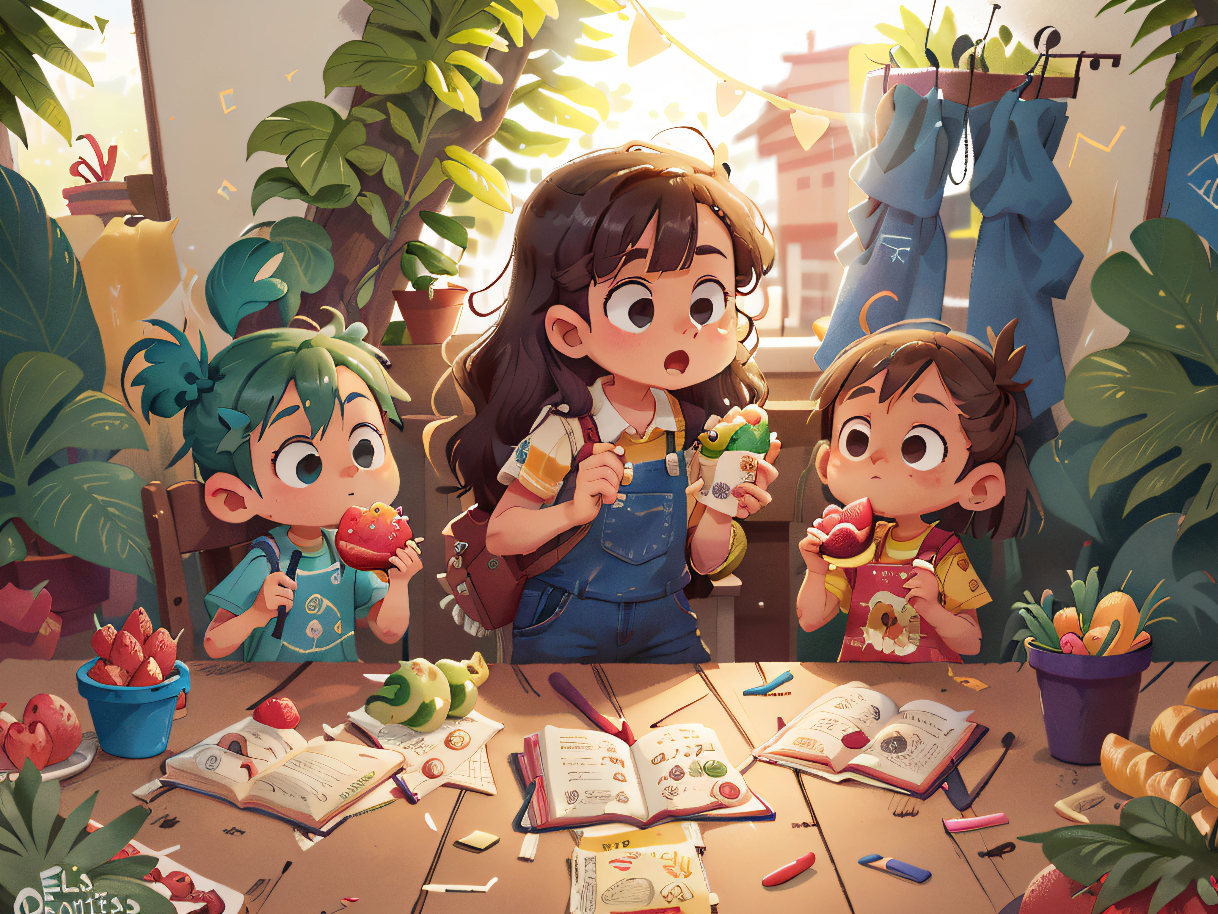 Numa tarde de outono, as "Pillipillias" went to the market with Mom. Elas ajudaram a escolher frutas e legumes frescos, learning about healthy eating and the importance of a balanced diet.: 0.8), (obra-prima: 1.2) (realista: 1.2) (Bokeh) (melhor qualidade) (pele detalhada: 1.3) (detalhes intrincados) (8k) (olhos de detalhe) (Fogo afiado).