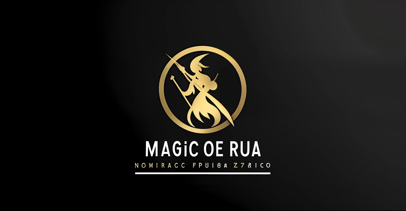 a black and gold logo with a wizard holding a staff, magical aura, magic special effects, magic shop, magic effects, magic item, magic uniform university, magic rune, magic uniform, Directed by: Ramon Silva, Magia no ar, magicpunk, Directed by: Francisco Zúñiga, Pixie Dust Magia, by José Malhoa, by João Artur da Silva