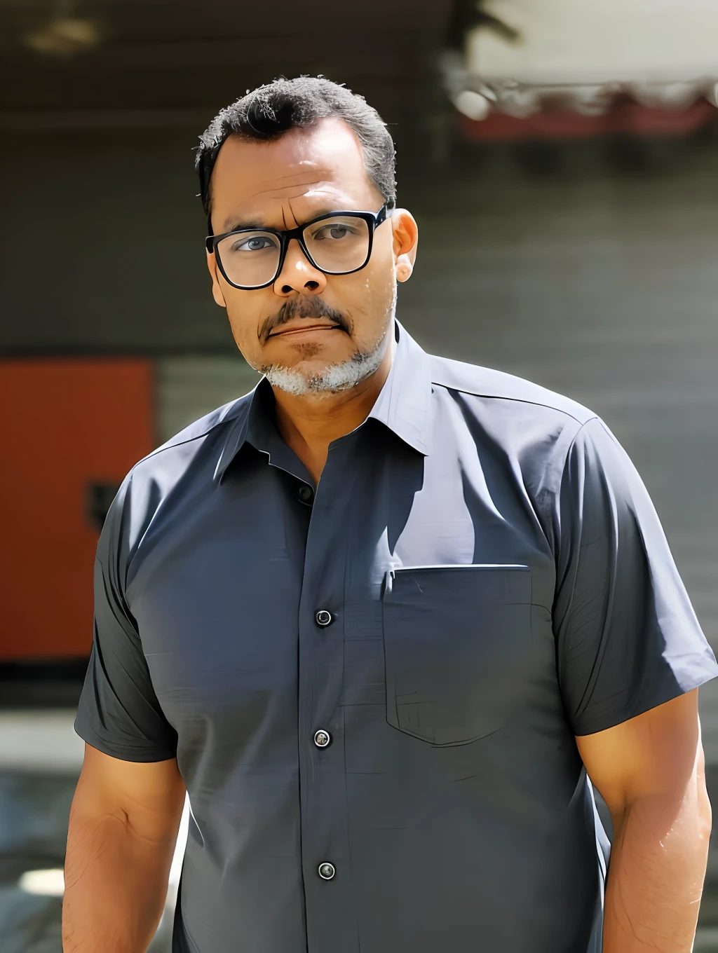 guttonerdvision4, Portrait of a 48-year-old man wearing glasses, serious countenance, com (((Barba de lenhador))), olhos brilhantes castanhos escuros, rosto definido e detalhado, detailed skin with apparent pores, (((vestindo camisa social com gravata))). Photograph for documentation. (((fundo preto retroiluminado))). Iluminacao de estudio. UHD realista. fotografia profissional, O 50mm
