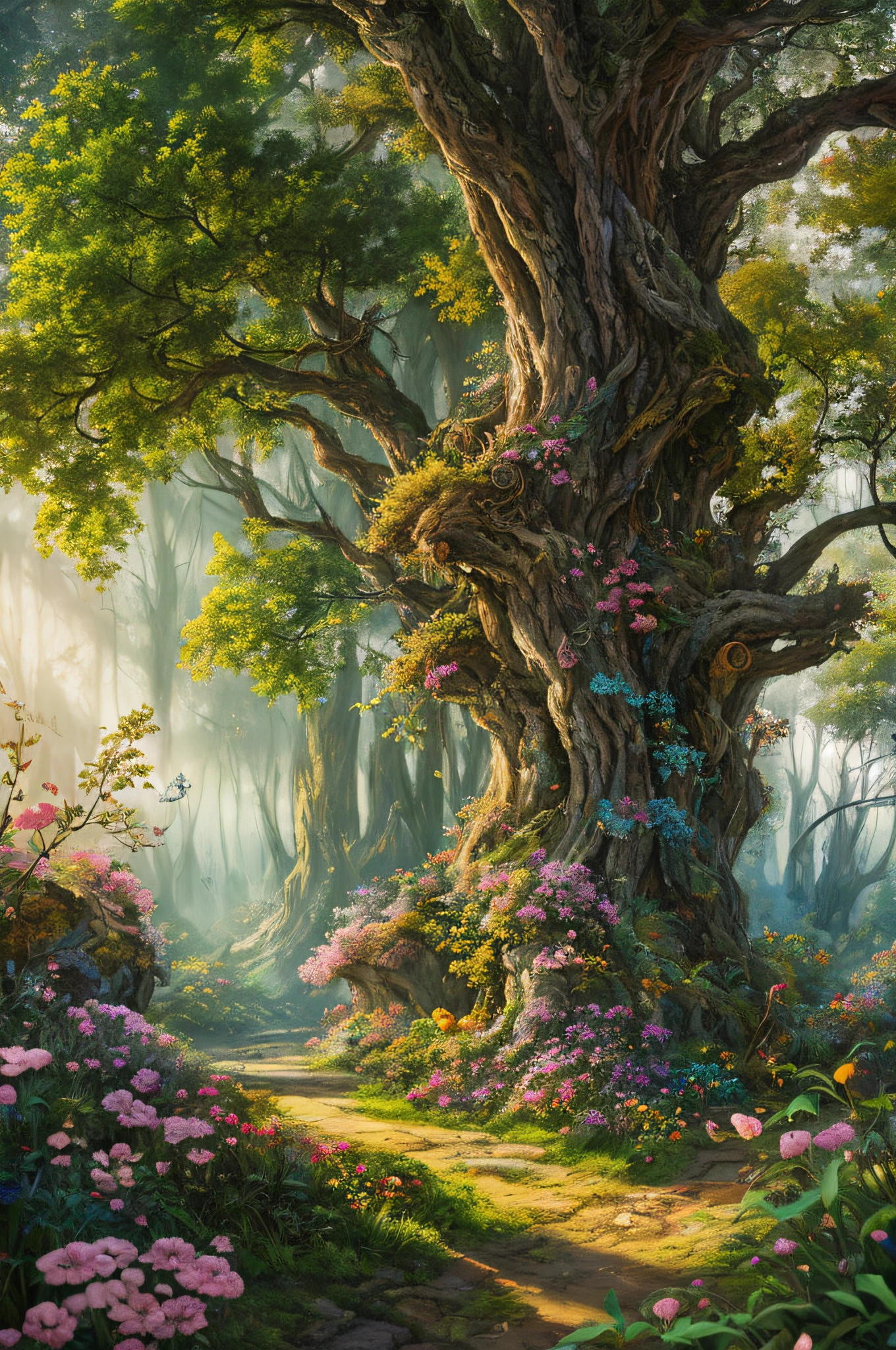 masterpiece, best quality, high quality,extremely detailed CG unity 8k wallpaper, An enchanting and dreamy scene of a fantasy forest, with towering trees, glowing mushrooms, and hidden fairy glens, creating a sense of mystique and enchantment, artstation, digital illustration, intricate, trending, pastel colors, oil paiting, award winning photography, Bokeh, Depth of Field, HDR, bloom, Chromatic Aberration ,Photorealistic,extremely detailed, trending on artstation, trending on CGsociety, Intricate, High Detail, dramatic, art by midjourney