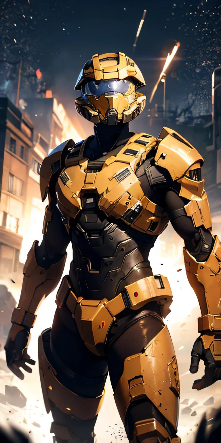 "homem com armadura de halo em uma base espacial", armor rusty:0.9, galaxy, professional photo:1.3)