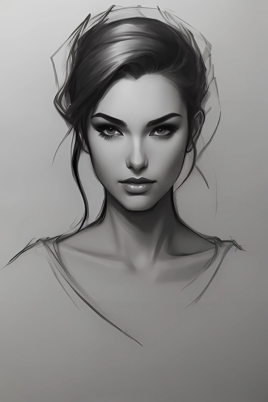 Um desenho de uma mulher com um cabelo muito longo , retrato artgerm, desenhado no estilo de artgerm, estilo de charlie bowater, estilo de arte de charlie bowater, estilo de stanley artgerm, estilo artgerm, no estilo artgerm, Drawing made in lapischar, rustico, preto e branco, rascunho exposto, not finished, papel canson
