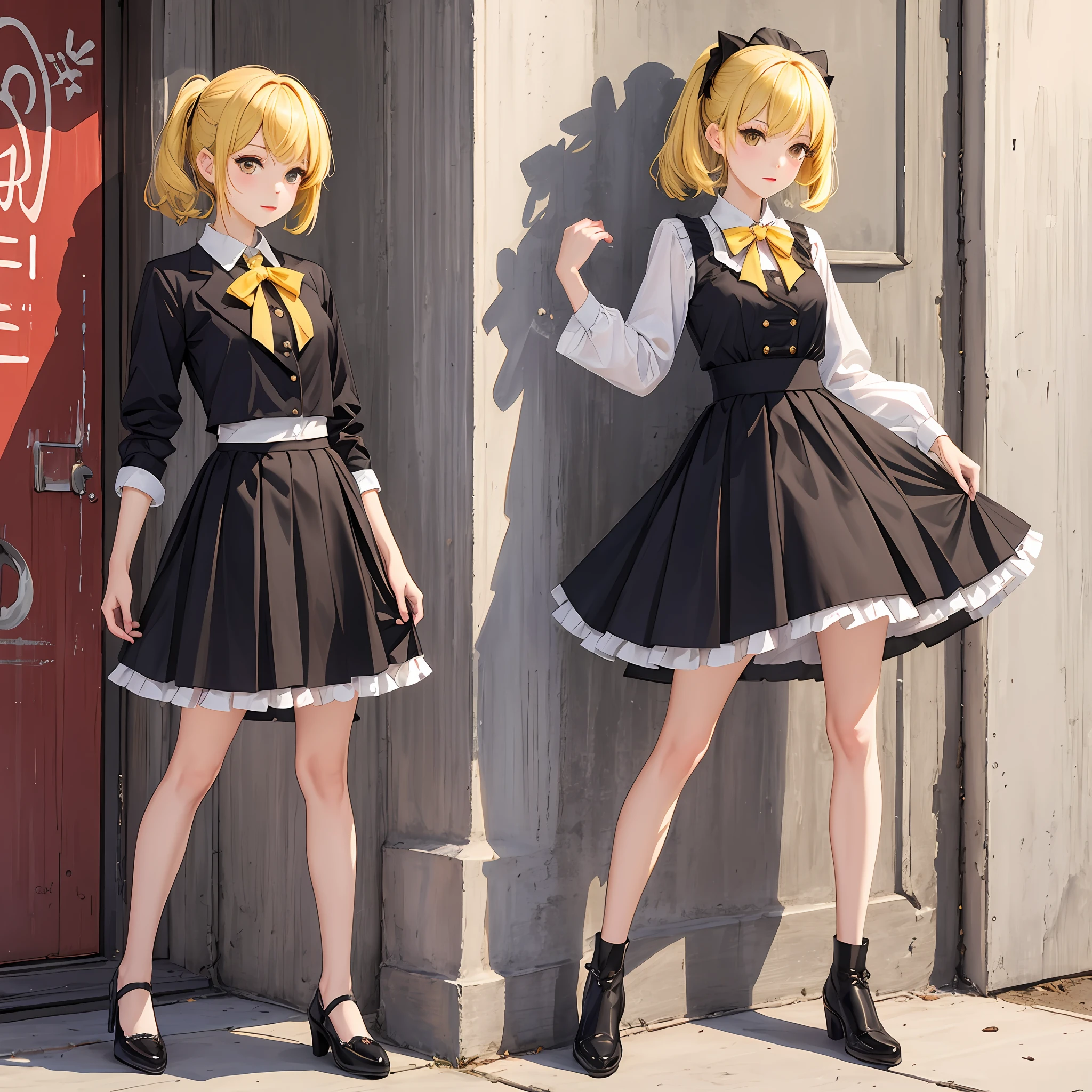 clothing design,Lolita,a skirt,Yellow-haired girl,short skirt,formal clothing,iris compiet,Doji,ribbon,The clothes ar
