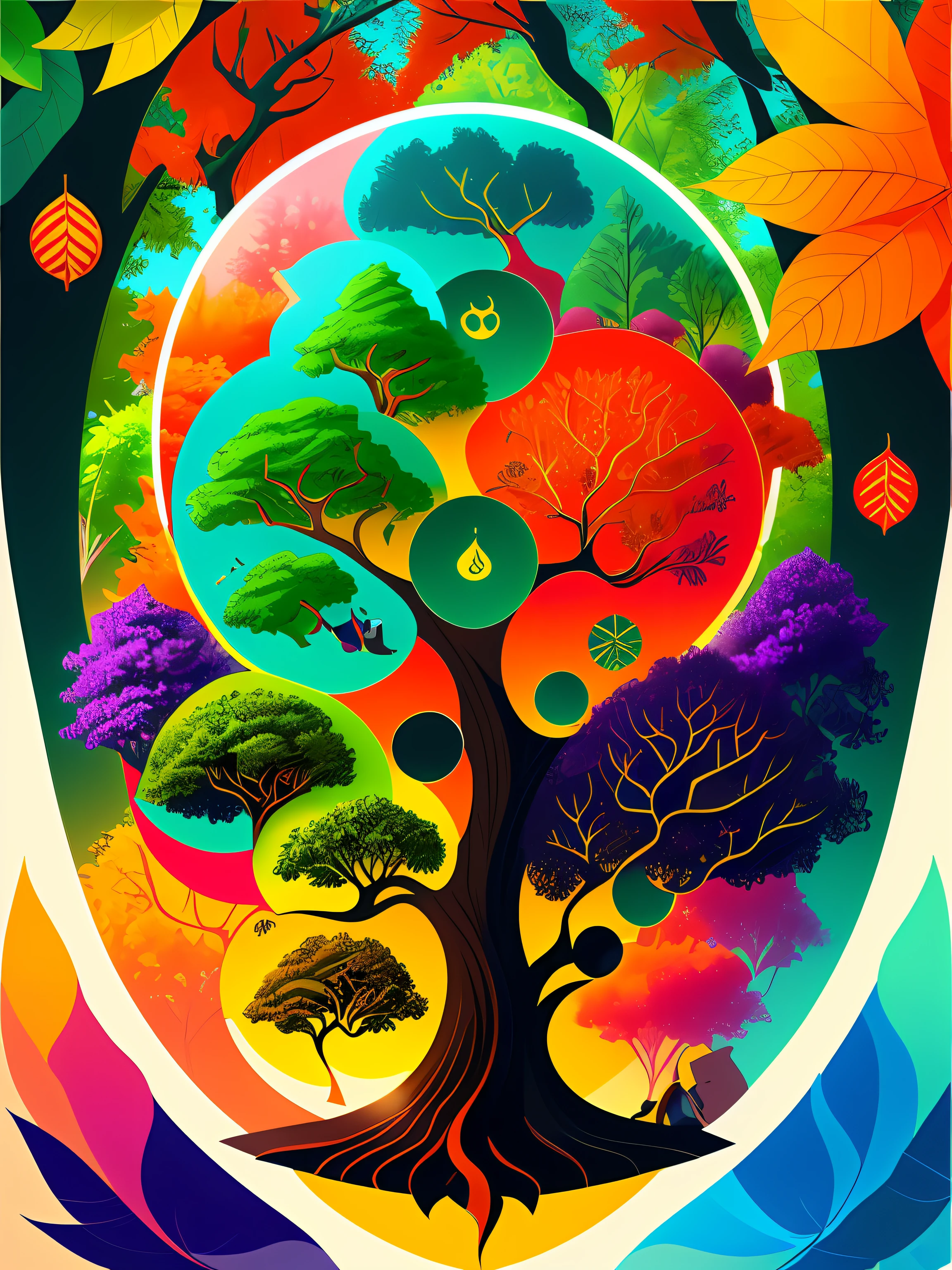 um close up de uma circular com animais e pessoas nela, ciclo de vida, biodiversidade em todo o lado, ecossistema, biodiversidade, hidrologic cycle, circular, ecossistema fechado, circular logo, infographics.