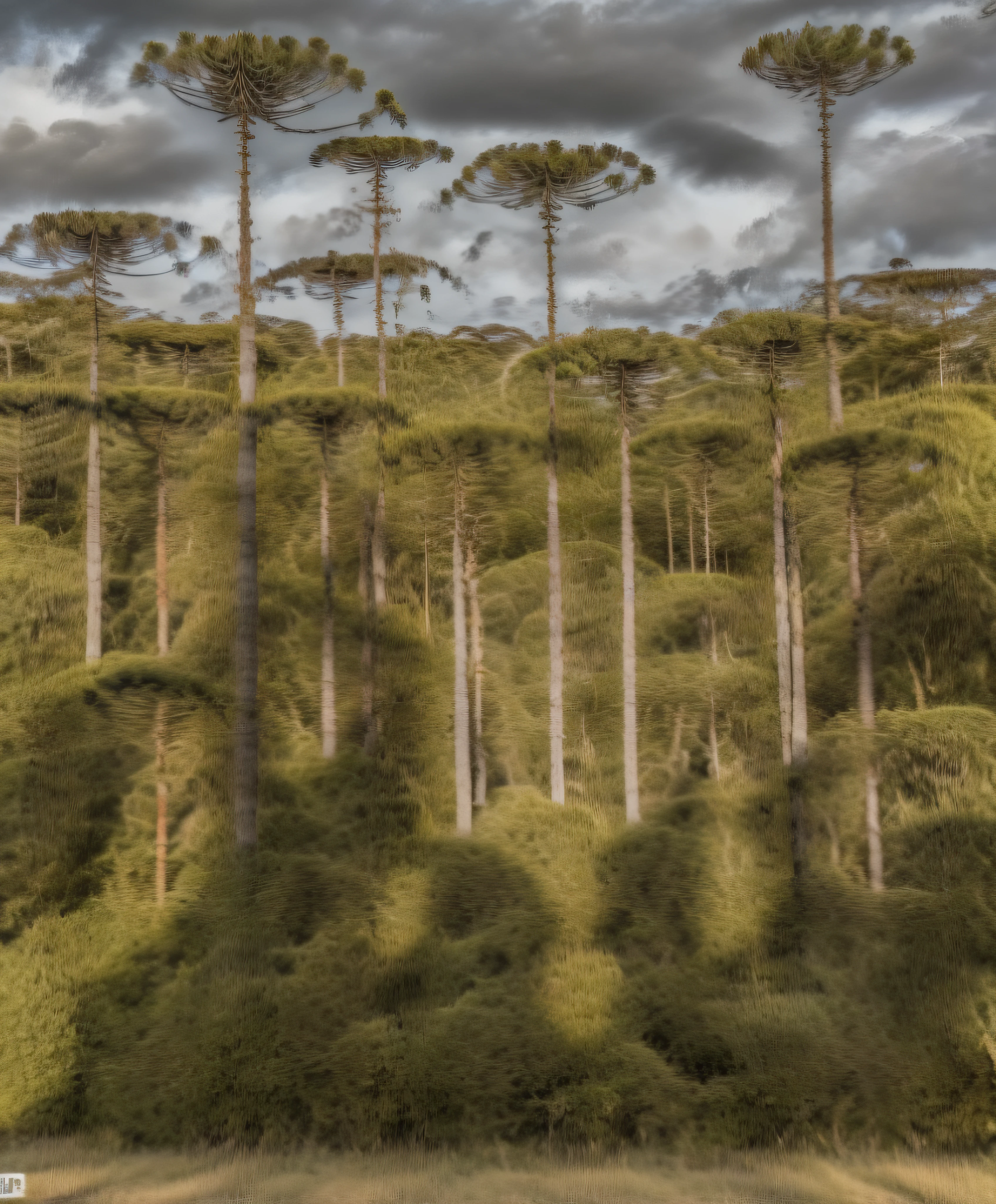 Foto RAW, DSLR, gentle illumination, alta qualidade, obra-prima, melhor qualidade, fotografia de alta qualidade, Bokeh,,
araucaria, Prehistoric forest