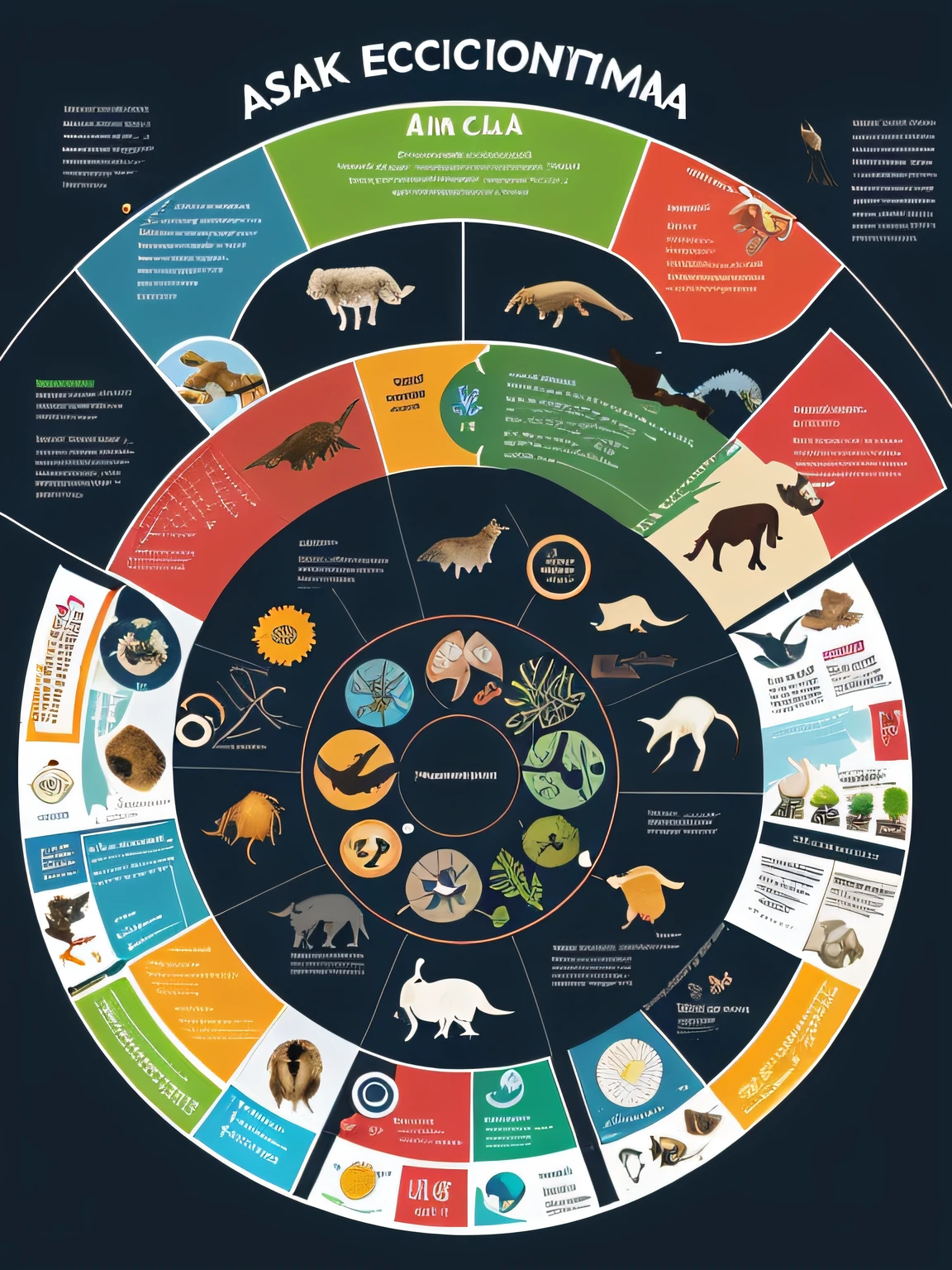 um close up de uma circular com animais e pessoas nela, preto e branco, dark, ciclo de vida, biodiversidade em todo o lado, ecossistema, biodiversidade, hidrologic cycle, circular, ecossistema fechado, circular logo, infographics.