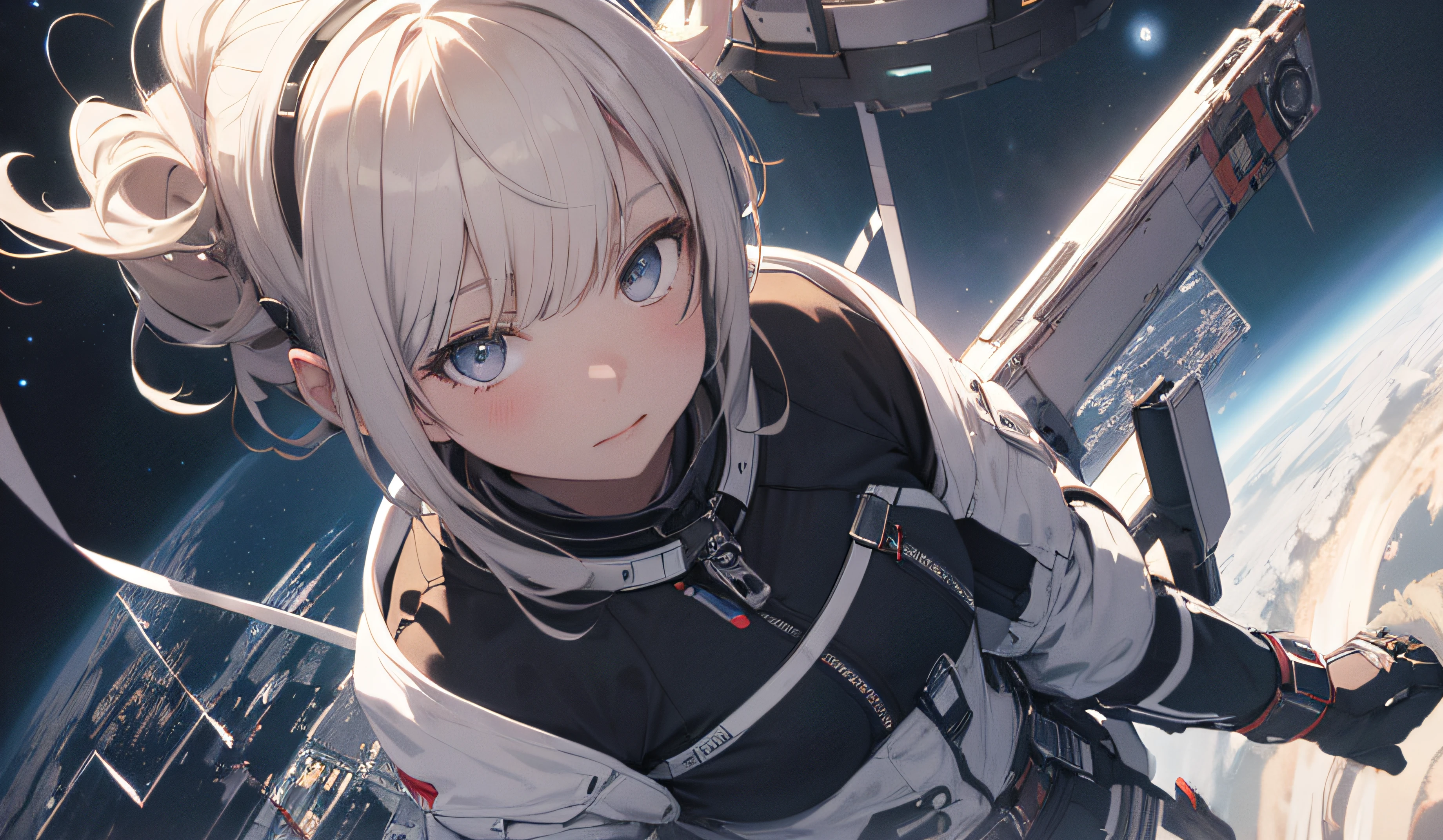 absurd res, high res, (masterpiece:1.4), ultra-detailed, 1girl, from above, space, floating