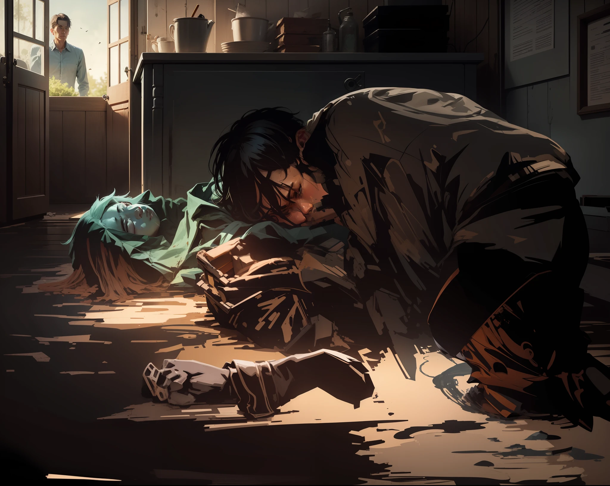Men death, friend died, sad, old house