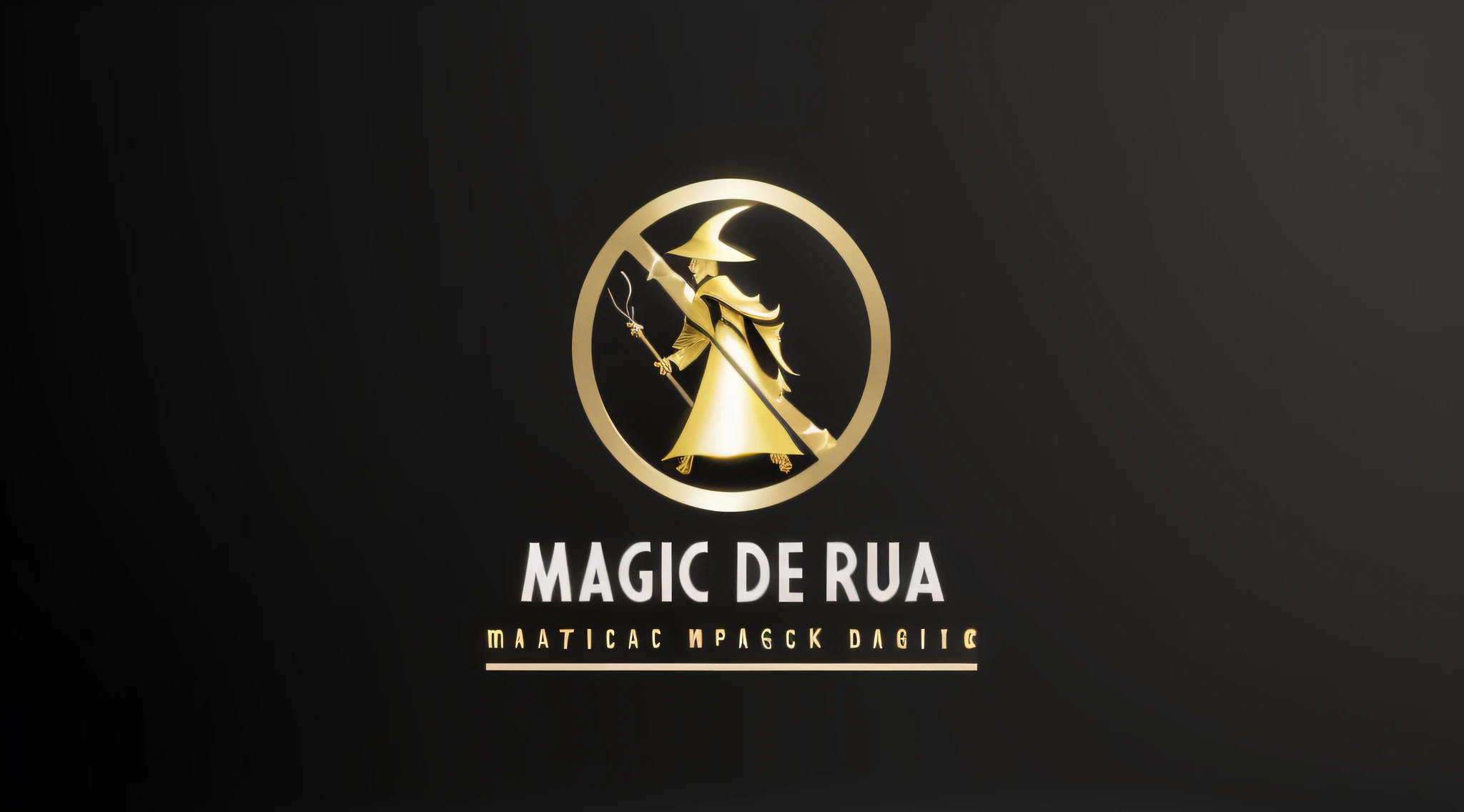 a black and gold logo with a wizard holding a staff, magical aura, magic special effects, magic effects, magic shop, magic item, magic rune, magic uniform university, magic uniform, Magic, Pixie Dust Magia, by João Artur da Silva, Directed by: Ramon Silva, Magia no ar, Magicpunk, magia, magical dust
