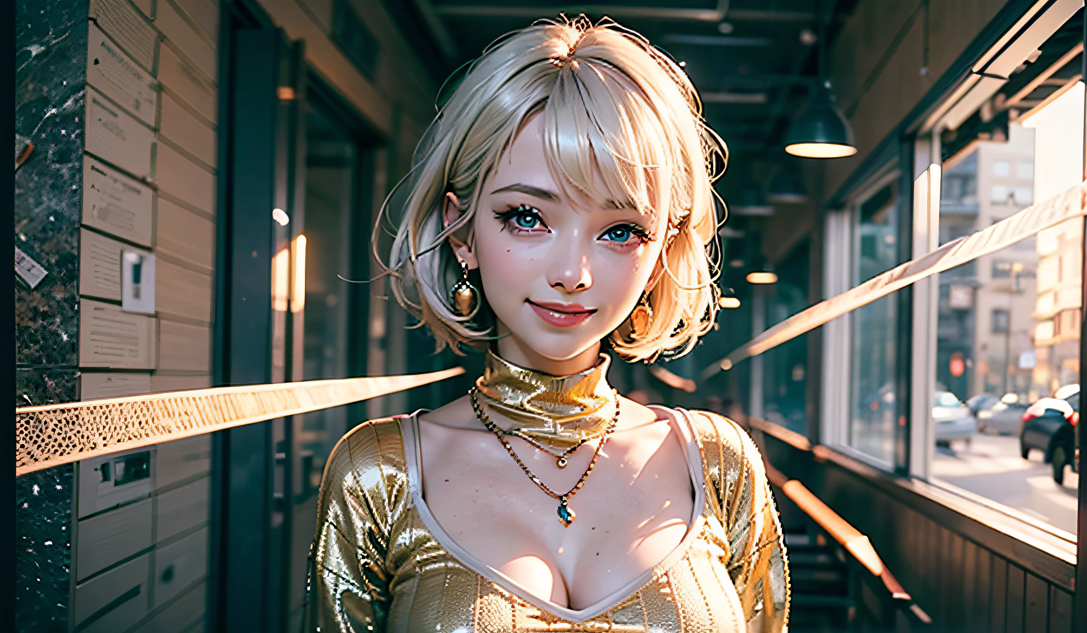fullllbody、White-haired、(dragoon: 1.2)、Brantovan、шедевр、beste-Qualit、offcial art、Highly elaborate CG Unity 8K wallpapers、For girls、Super-High Resolution、(photo- realistic:1.4)、Golden Hour Lighting、Sweater Dresses、(Upper body body)、(Platinum Shorthair:0.8)、(Puffy eyes)、watch audience、Front-facing、a smile、mideum breasts、Gentle smile、shirts lift、Luxurious interior