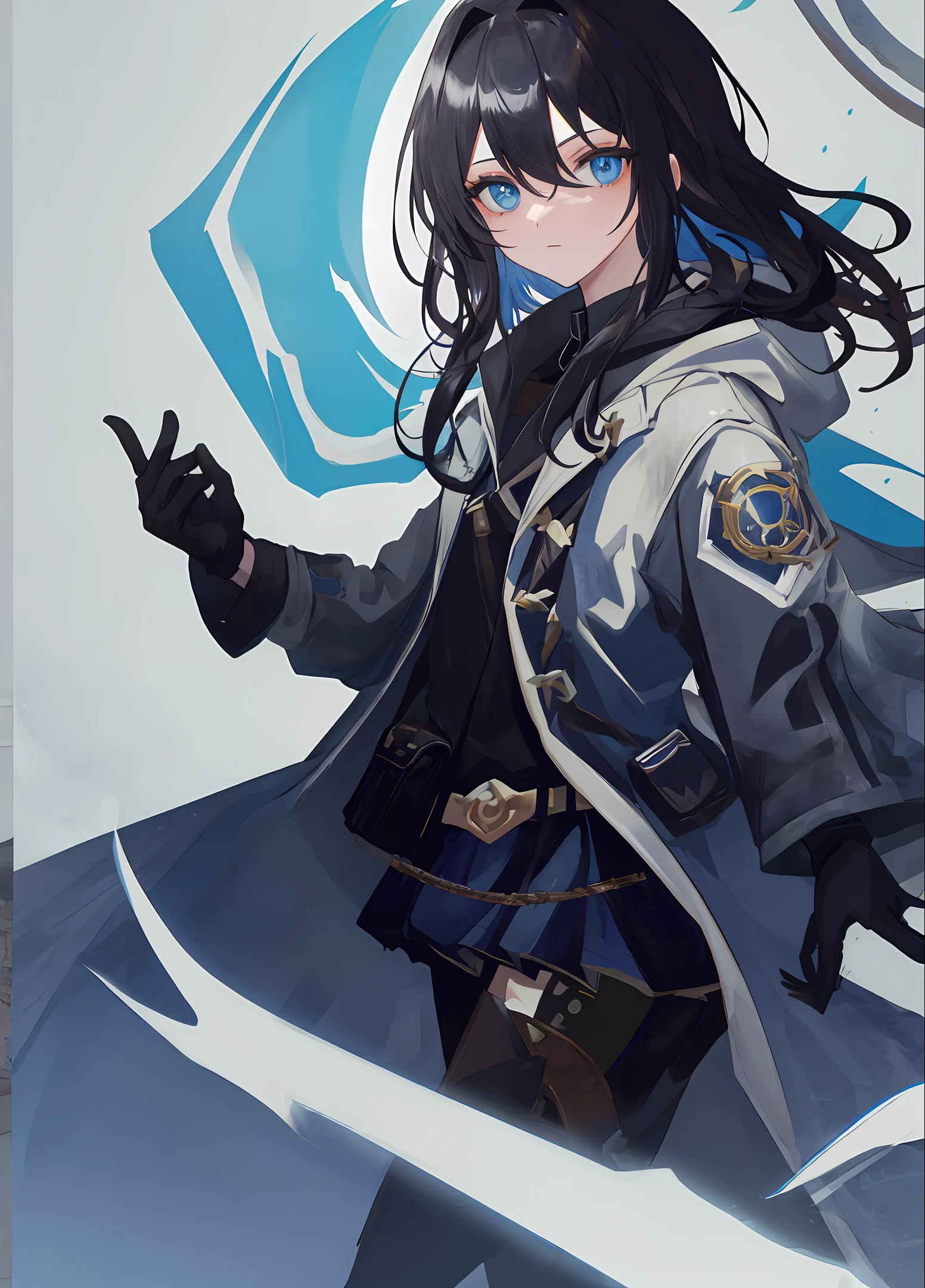 animel,mtu,black har,wind coat,Black gloves,blue eyess