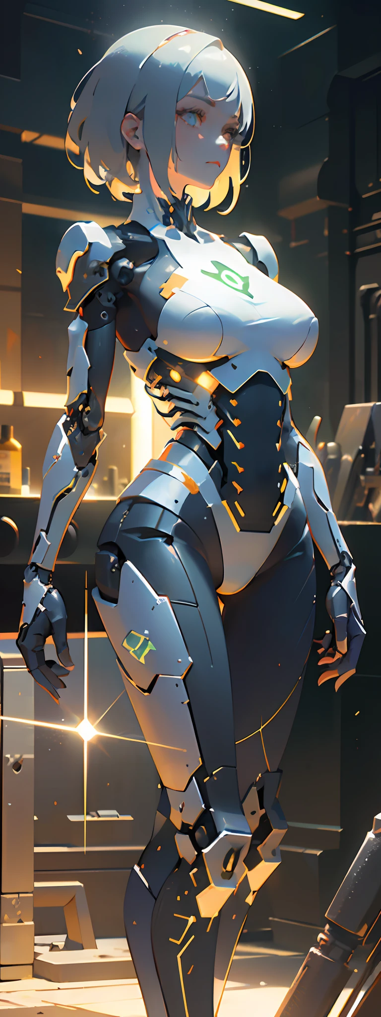 (from front:1.5), (1mechanical girl:1.5),full body, solo, Slim waist, thick thighs, (machine made joints:1.2),(machanical limbs:1.1),(blood vessels connected to tubes),(mechanical vertebra attaching to back),(mechanical cervial attaching to neck), lights on armor, mecha headglass, (Luminous Arms:1.5), (laser eyes:1.5), expressionless, huge breast,
colorful,hdr, ray tracing, nvidia rtx, super-resolution, unreal 5, subsurface scattering, pbr texturing, post-processing, anisotropic filtering, depth of field, maximum clarity and sharpness, rule of thirds, 16k raw, (luminescent particles:1.4), extremely detailed cg, unity 8k wallpaper, 3d, cinematic lighting, lens flare, reflections, sharp focus, cyberpunk art, realistic, highly detailed CG illustration, an extremely delicate and beautiful, cinematic light, (photorealistic:1.5), (Dark background:1.5),dynamic angle, masterpiece, best quality, ultra-detailed, illustration, detailed light, dramatic_shadow,face shadow,extra detailed,best performance,