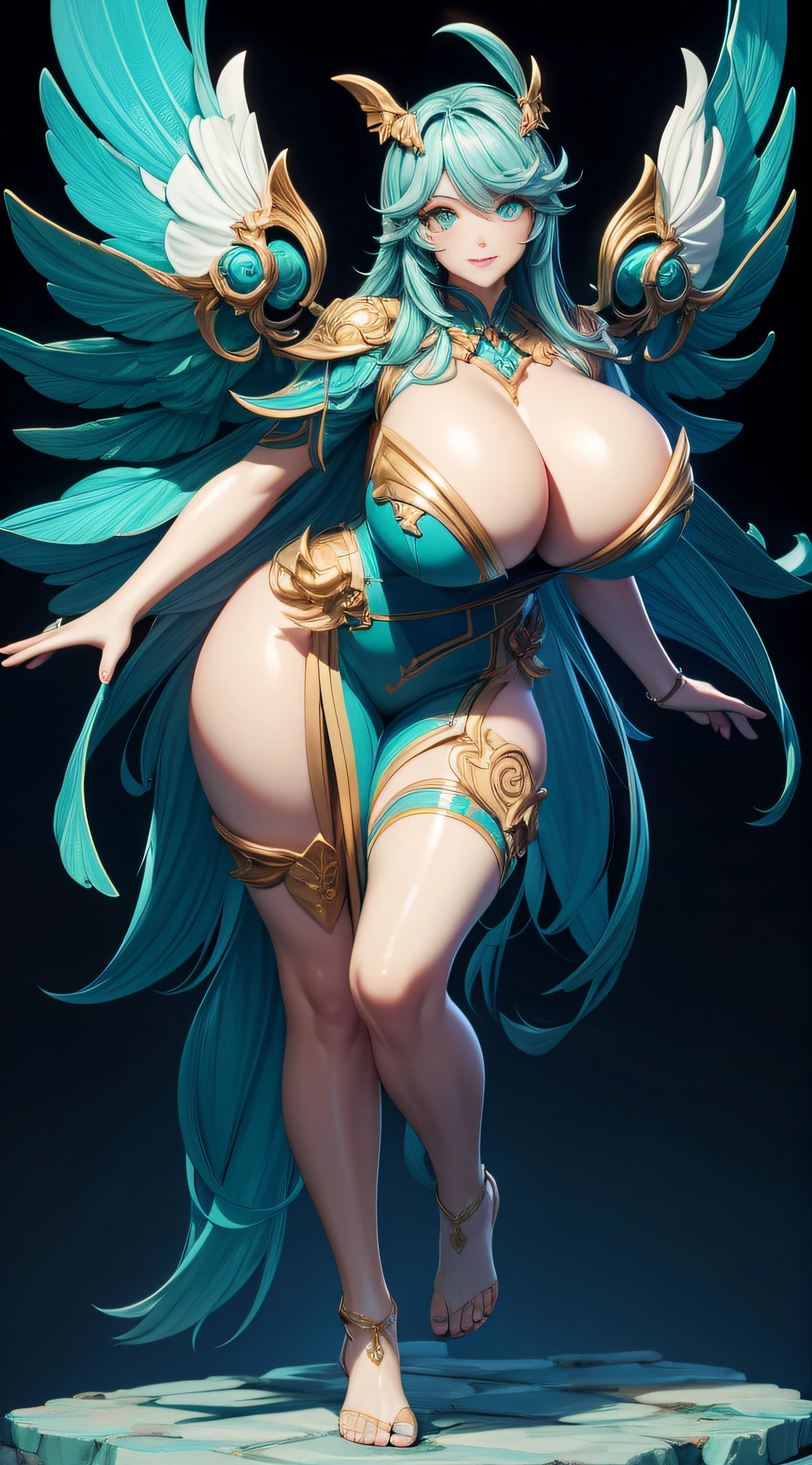 （a masterpiece of，top Quority，Best Quority，offcial art，Beauty and aesthetics：1.2），（1girl huge large ：1.3），abundantly detailed，（s fractal art：1.2），green colors，比基尼，an overweight，Most detailed，bare footed，（dynamicpose） , (shiny skins), (many color:1.4),City by the sea。