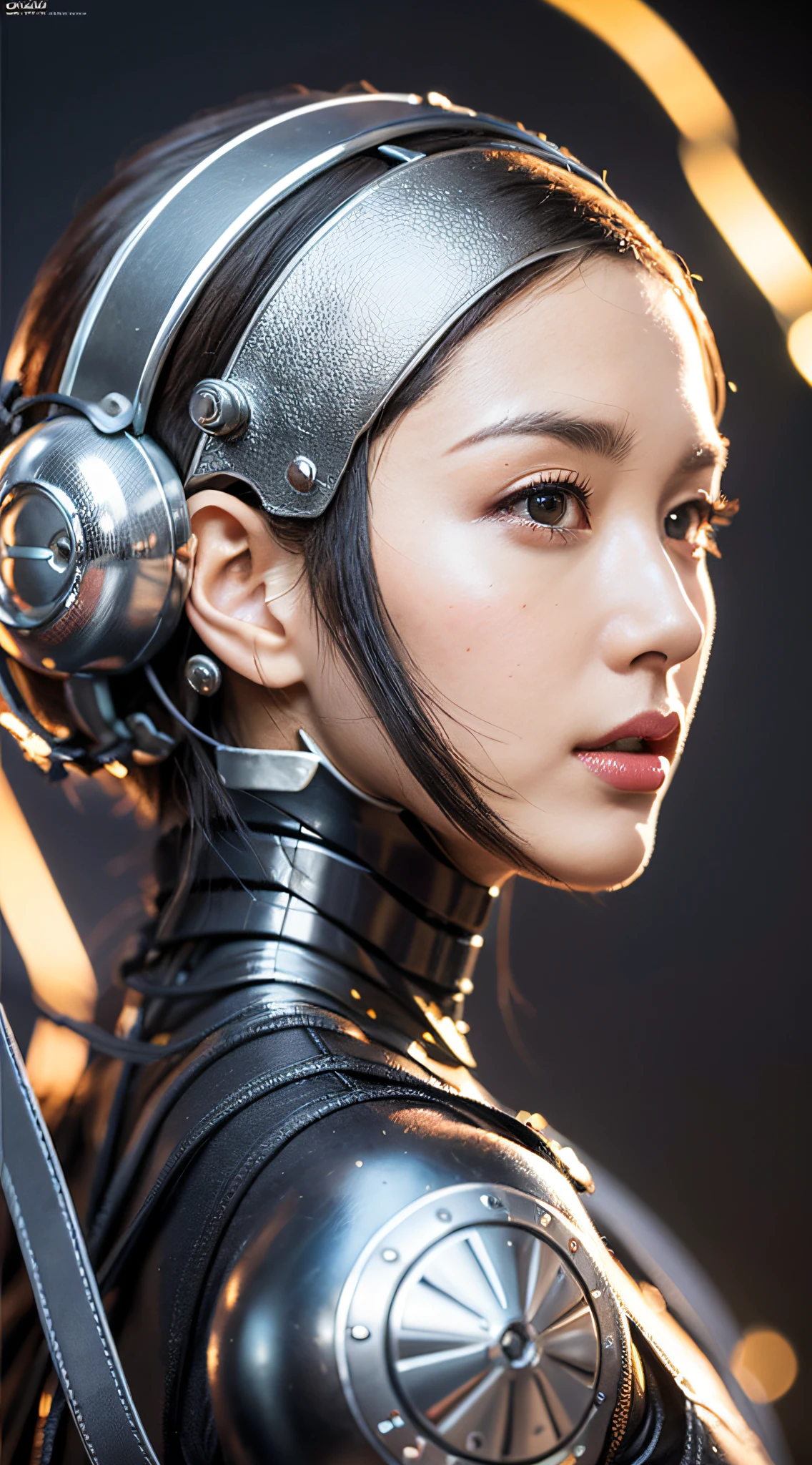 Intricate 3d rendering of highly detailed beautiful ceramic silhouette female robot face, robot, robot part, 150 mm, beautiful studio soft light, rim light, vibrant details, luxurious cyberpunk, lace, surreal, anatomy, facial muscles, cables wires, microchip, elegant, beautiful background, octane rendering, HR Giger style, 8k, best quality, masterpiece, illustration, very delicate and beautiful, very detailed, CG, unity, wallpaper , (fidelity, fidelity: 1.37), amazing, fine detail, masterpiece, best quality, official art, very detailed cg unity 8k wallpaper, absurd, unbelievably absurd, robot, silver helmet, full body