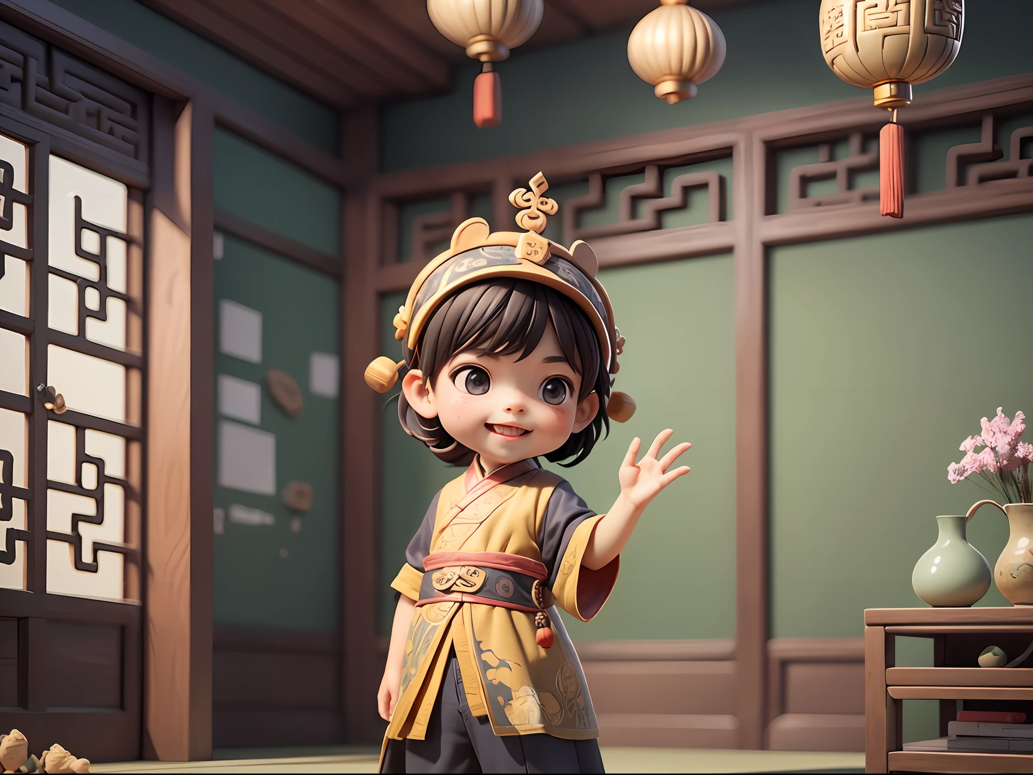 A little boy,lovly,having fun,New clothes,Ancient Chinese style,art stations, ...........CGI_animations