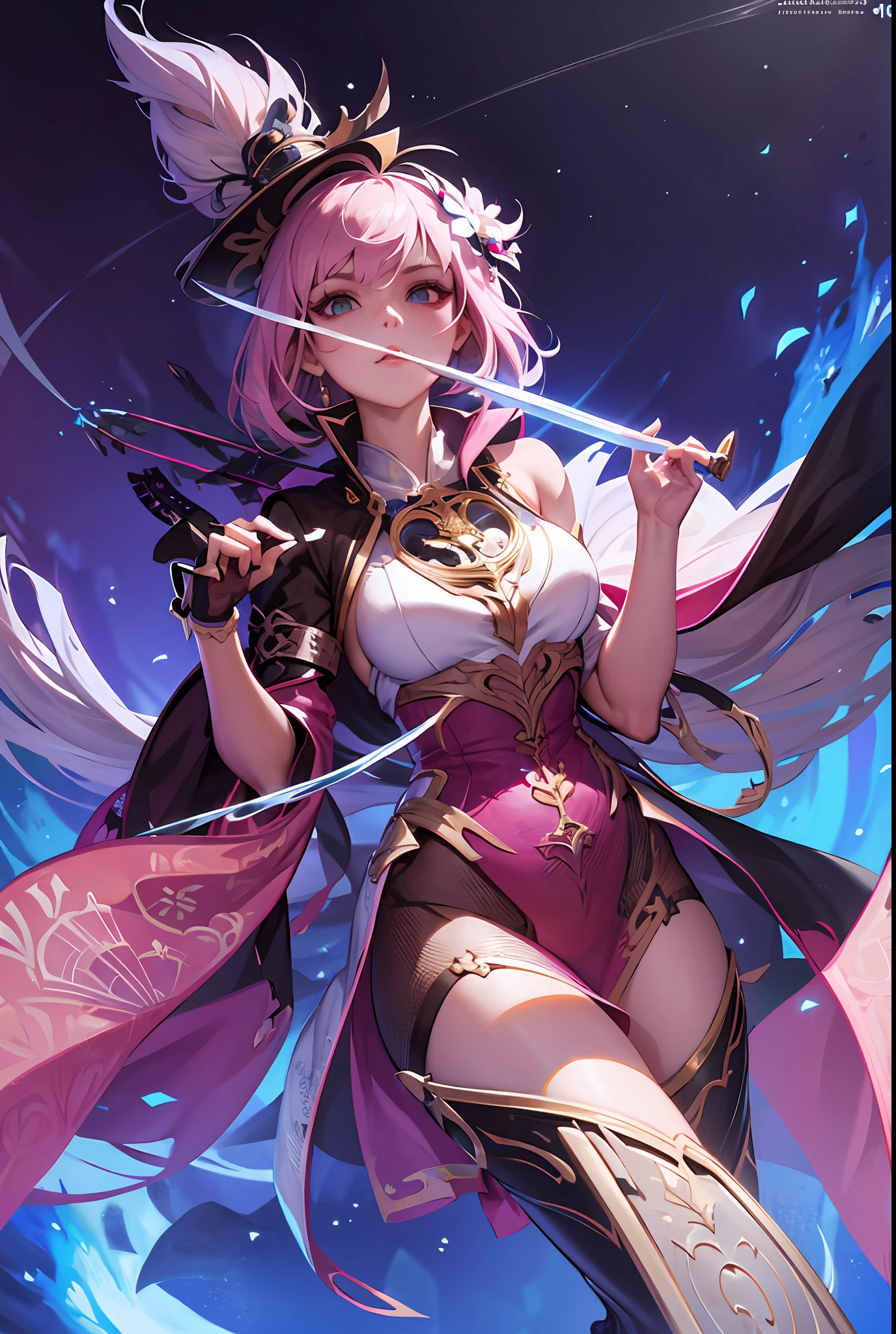 anime girl in pink dress holding a sword and a sword, Guviz-style artwork, Extremely detailed Artgerm, Guweiz in Pixiv ArtStation, rossdraws sakimimichan, G Liulian art style, Guweiz on ArtStation Pixiv, Kushatt Krenz Key Art Women, ross tran style