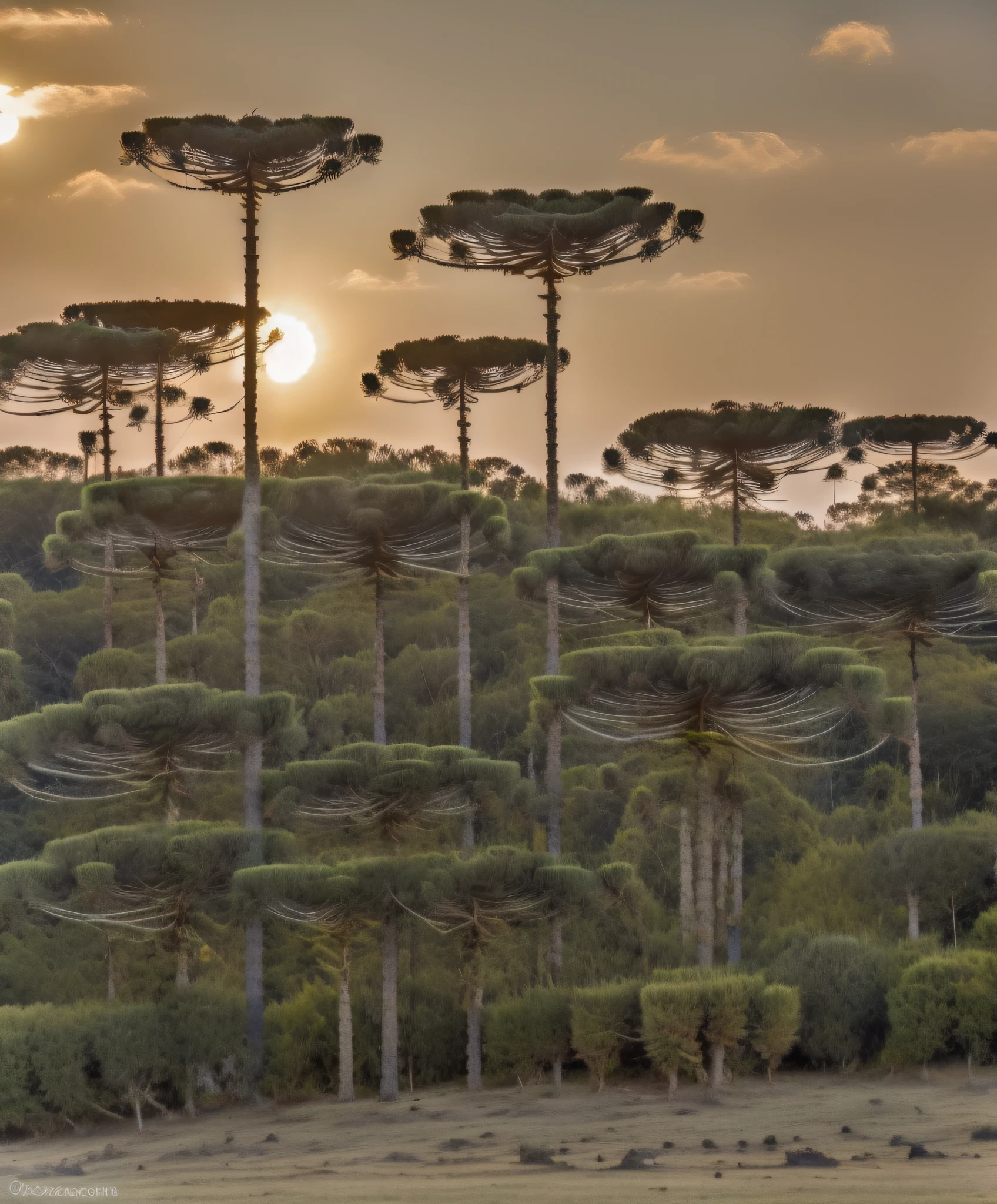 Foto RAW, DSLR, gentle illumination, alta qualidade, obra-prima, melhor qualidade, fotografia de alta qualidade, Bokeh,,
araucaria, Prehistoric forest