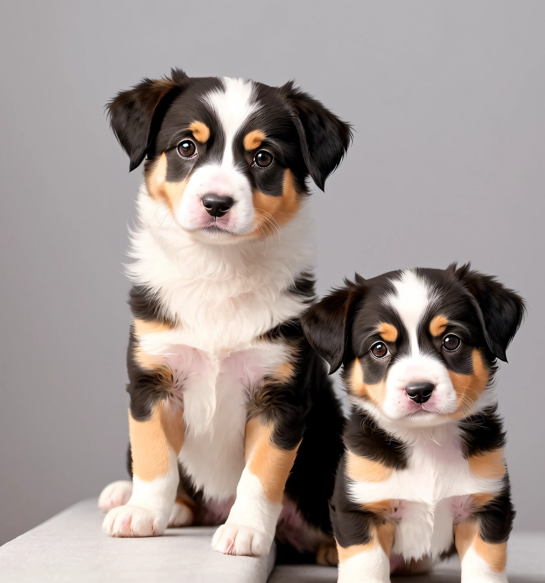 A Australian Shepherd baby dog, cute, happy, smiling, white background, in a realistic style, concept art, oriental, mastery of perspective, realistic, 3D. ((https://www.etsy.com/shop/CoDesignSofer))