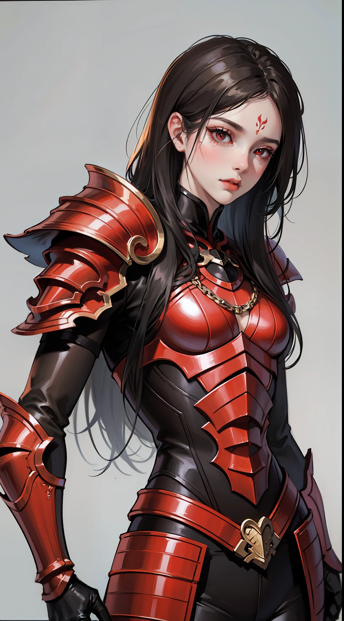 Young guy, long black hair, red eyes, red tattoo on face, demon armor, daedric armor, rage, Masterpiece, high quality