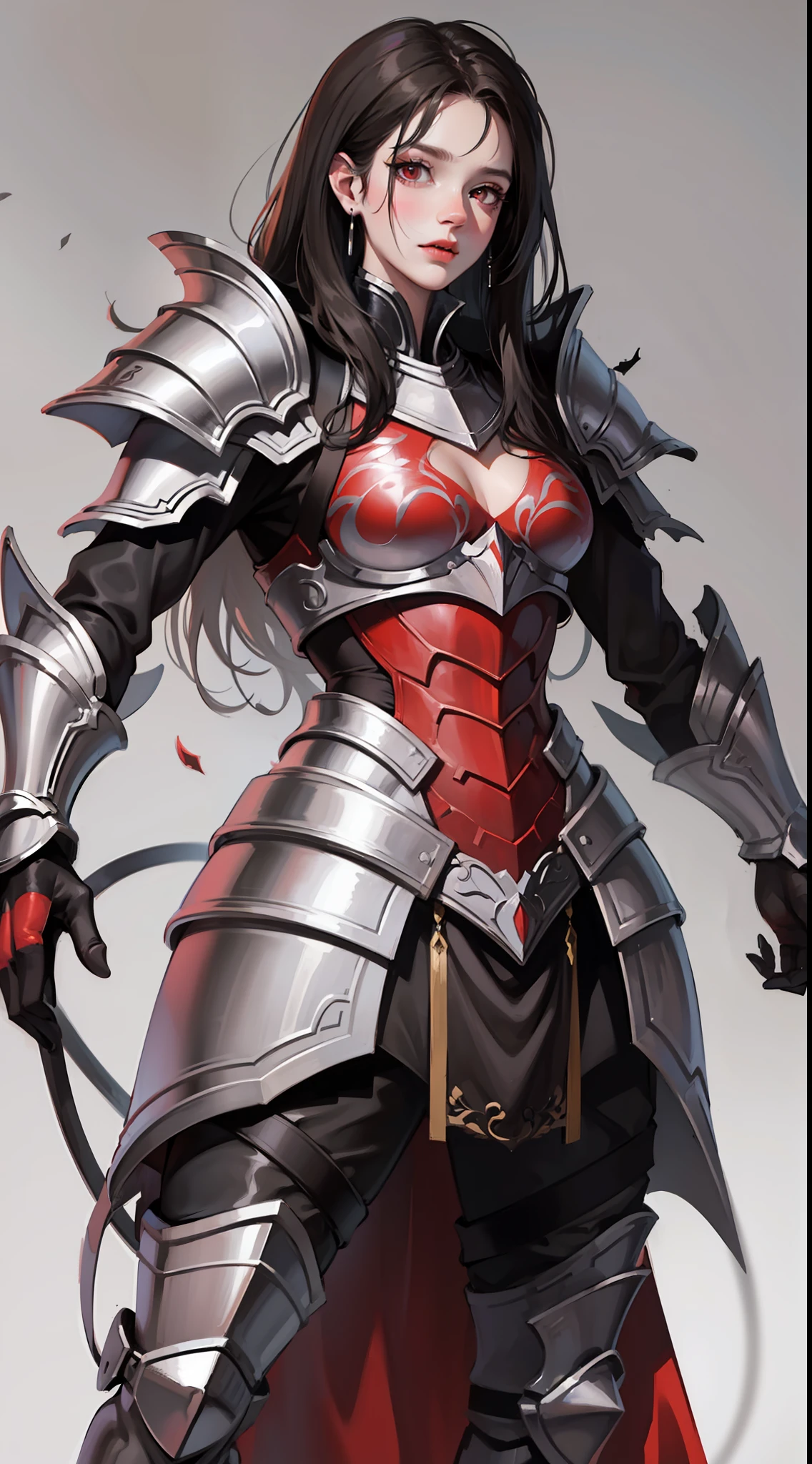 Young guy, long black hair, red eyes, red tattoo on face, demon armor, daedric armor, rage, Masterpiece, high quality