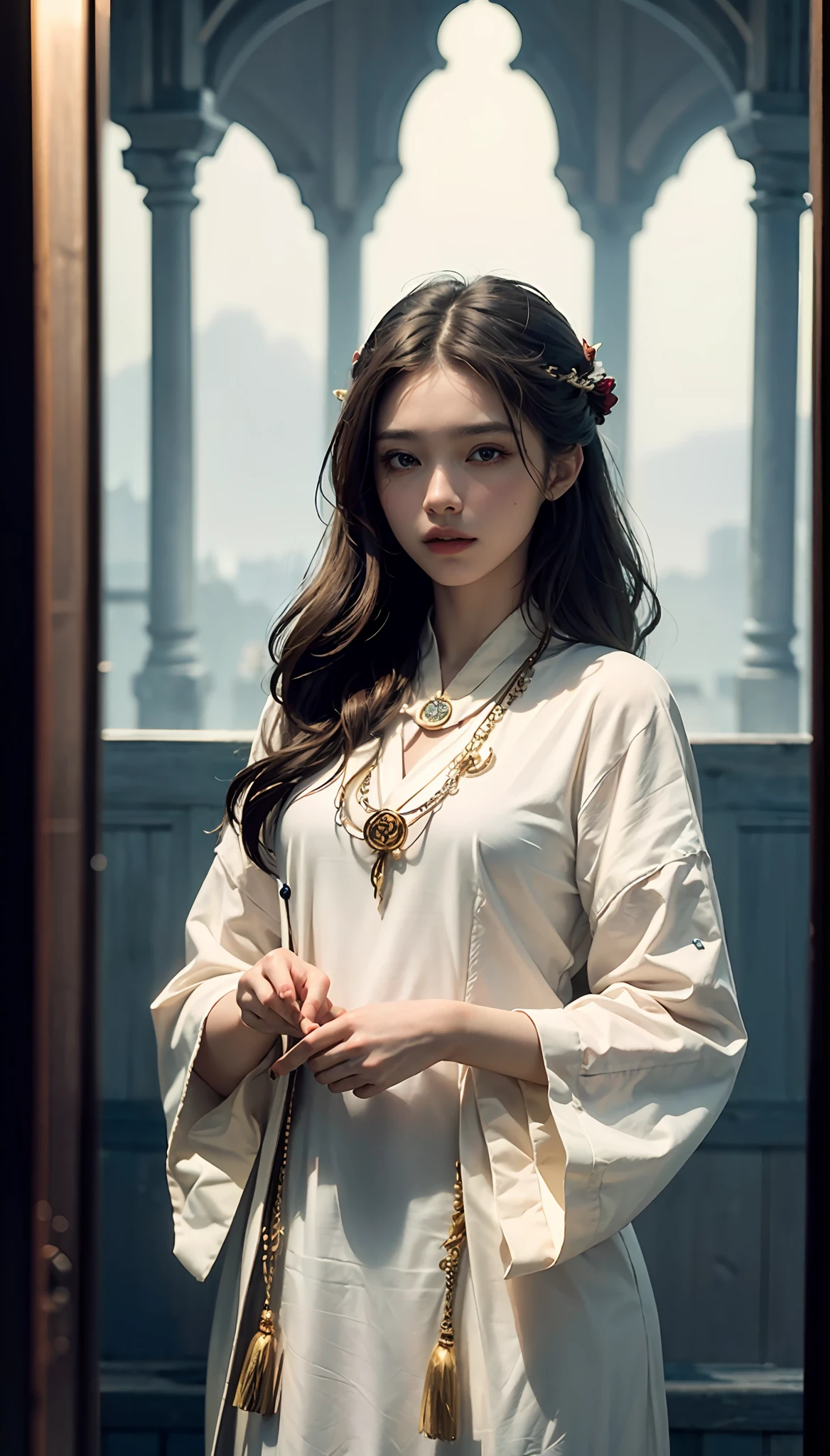 (1girl:1.3),solo,__body-parts__,
official art, unity 8k wallpaper, ultra detailed, beautiful and aesthetic, beautiful, masterpiece, best quality,Fantastical Atmosphere, Calming Palette, Tranquil Mood, Soft Shading,
Miko priestess, charm spell, talisman familiar, shrine maiden duties,