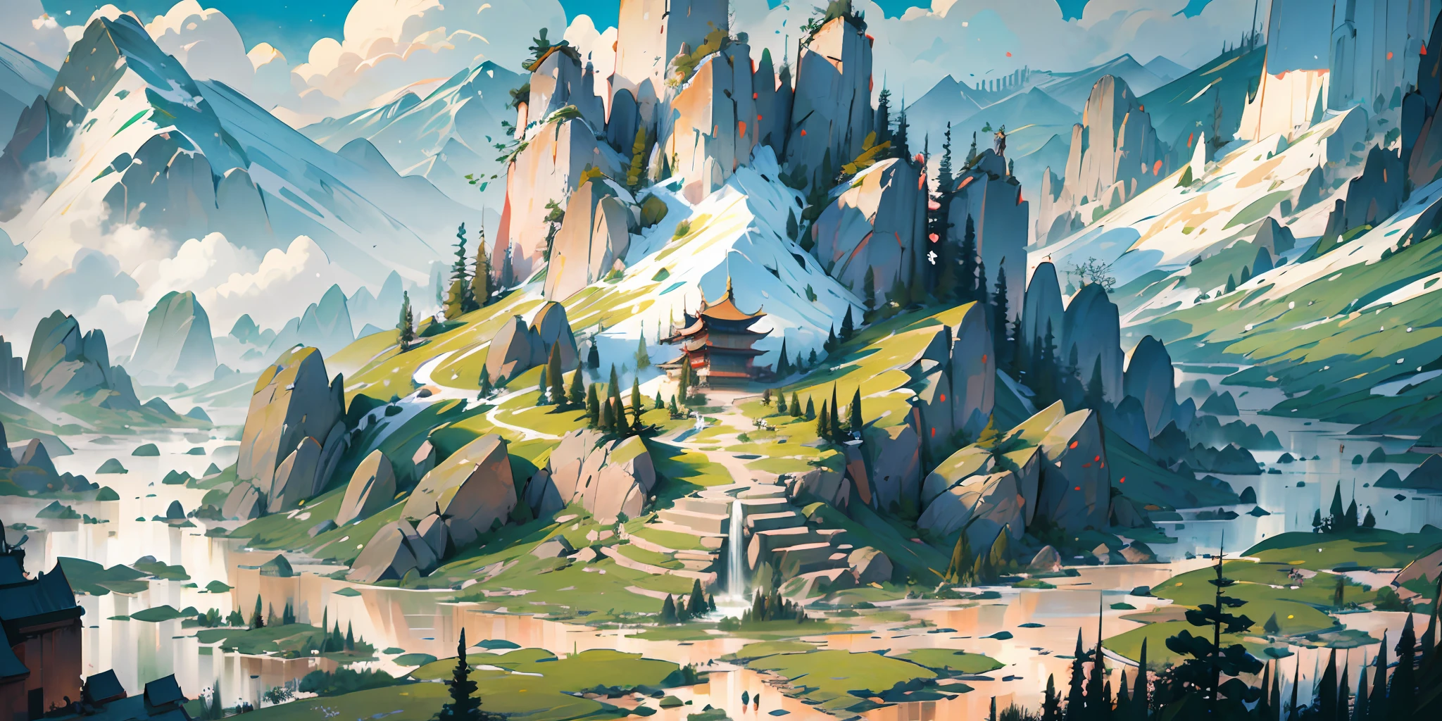 Chinese Landscape Ink Painting High Angle Perspective OC Rendered Sculpture --S 750 --Niji 5