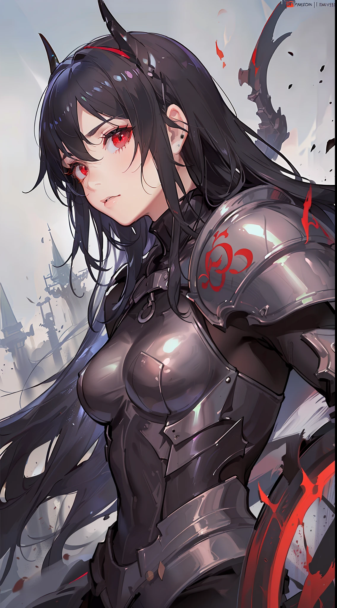 Young guy, Long black hair, red eyes, red tattoo on face, demon armor, daedric armor, Rage, Masterpiece, highly quality