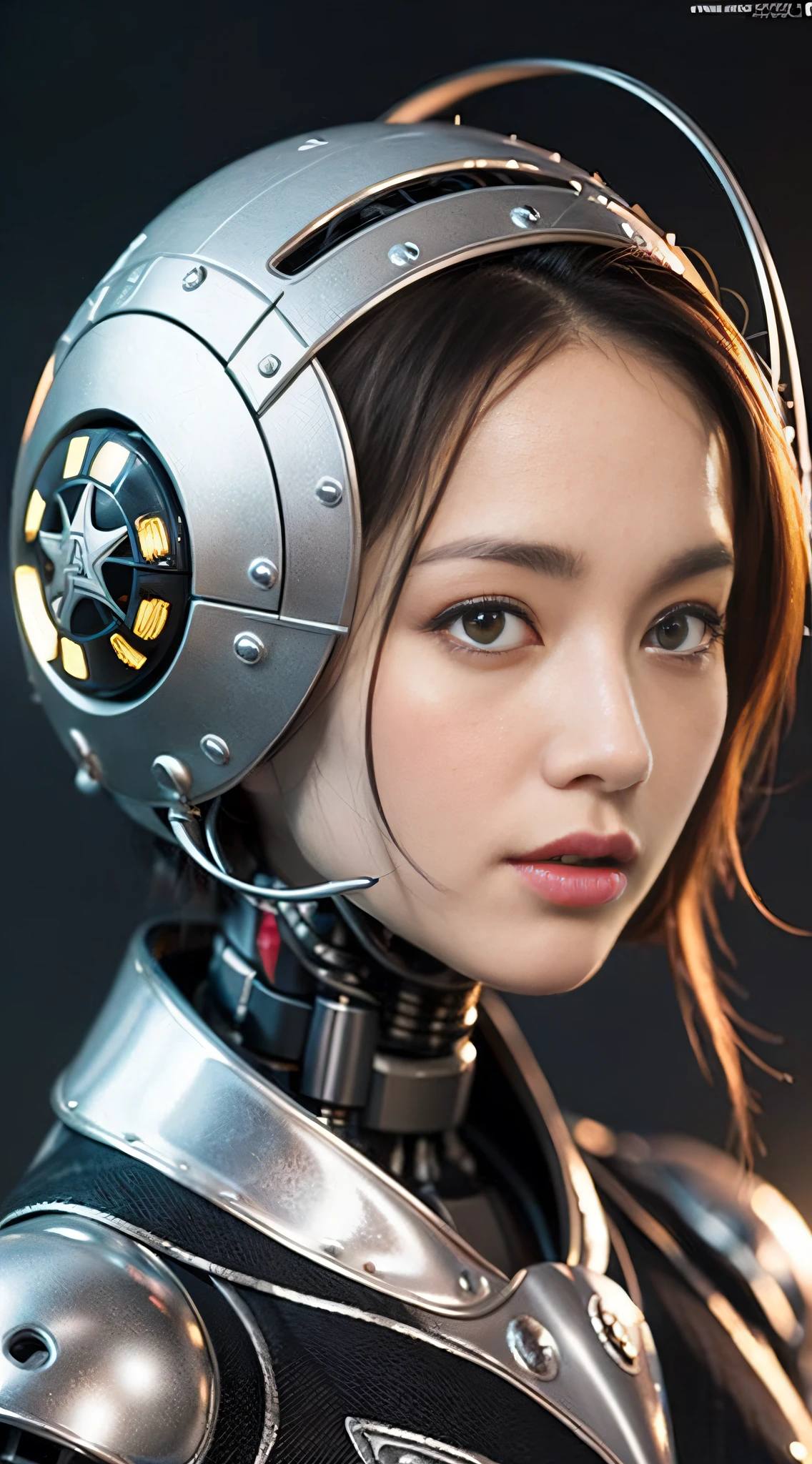 Intricate 3d rendering of highly detailed beautiful ceramic silhouette female robot face, robot, robot part, 150 mm, beautiful studio soft light, rim light, vibrant details, luxurious cyberpunk, lace, surreal, anatomy, facial muscles, cables wires, microchip, elegant, beautiful background, octane rendering, HR Giger style, 8k, best quality, masterpiece, illustration, very delicate and beautiful, very detailed, CG, unity, wallpaper , (fidelity, fidelity: 1.37), amazing, fine detail, masterpiece, best quality, official art, very detailed cg unity 8k wallpaper, absurd, unbelievably absurd, robot, silver helmet, full body