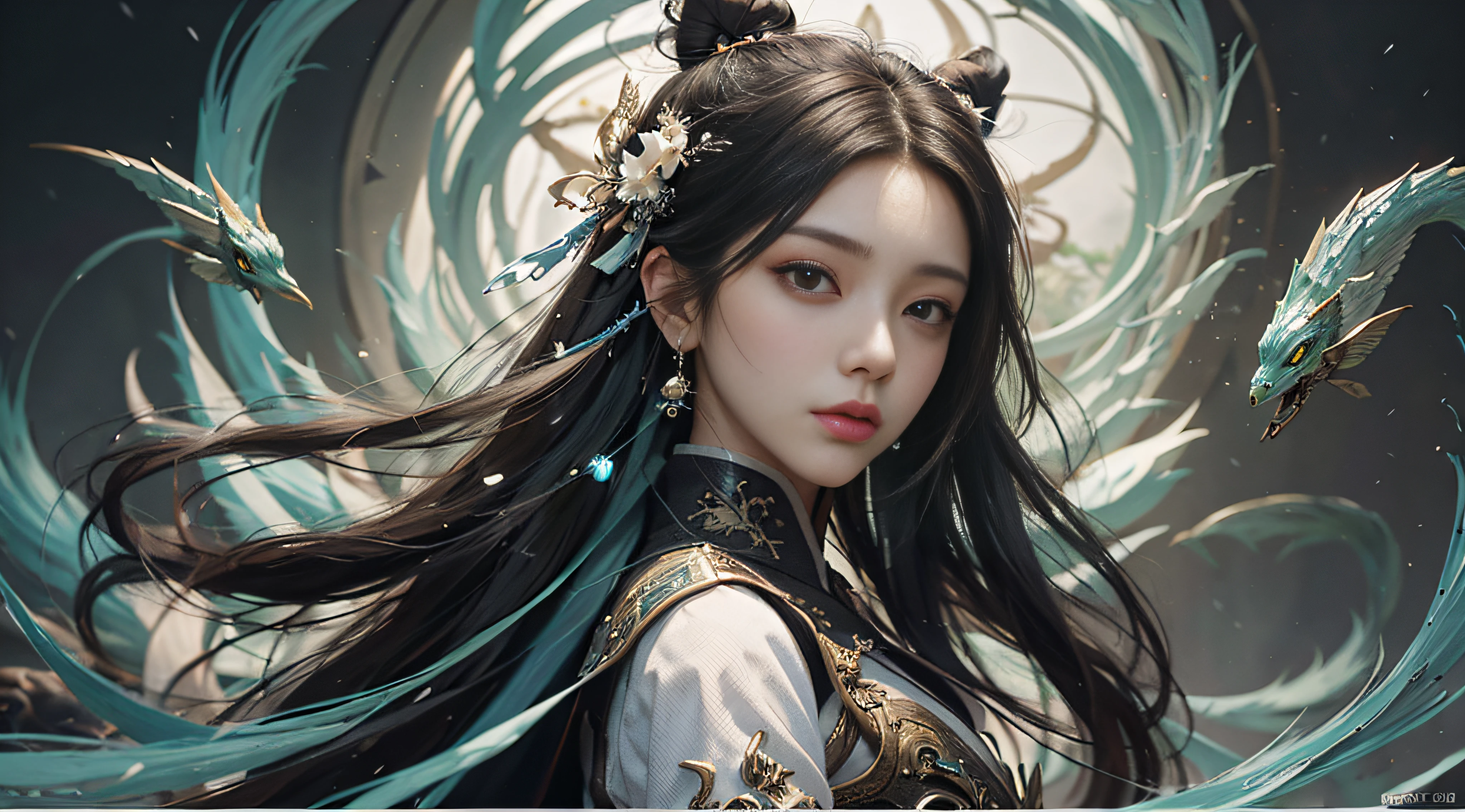 uma mulher em um vestido azul-prateado, Cheng Weipan Art Station, Sentido de Tecnologia Xiuxian, Beleza do Gelo e da Neve, Mangas de Gaze, Arte de Fantasia Detalhada, Arte de Personagem Impressionante, Exquisite Epic Character Art, Armadura Complexa Bonita, Maquinaria, Arte de Arte Extremamente Detalhada, detailed digital anime art, Artgerm on Art Station Pixiv, Garota de Armadura, Cocares e Joias Complicadas Pesadas e Requintadas,  Nobre Senso de Alta Tecnologia, True God Sense of Déjà Vu,