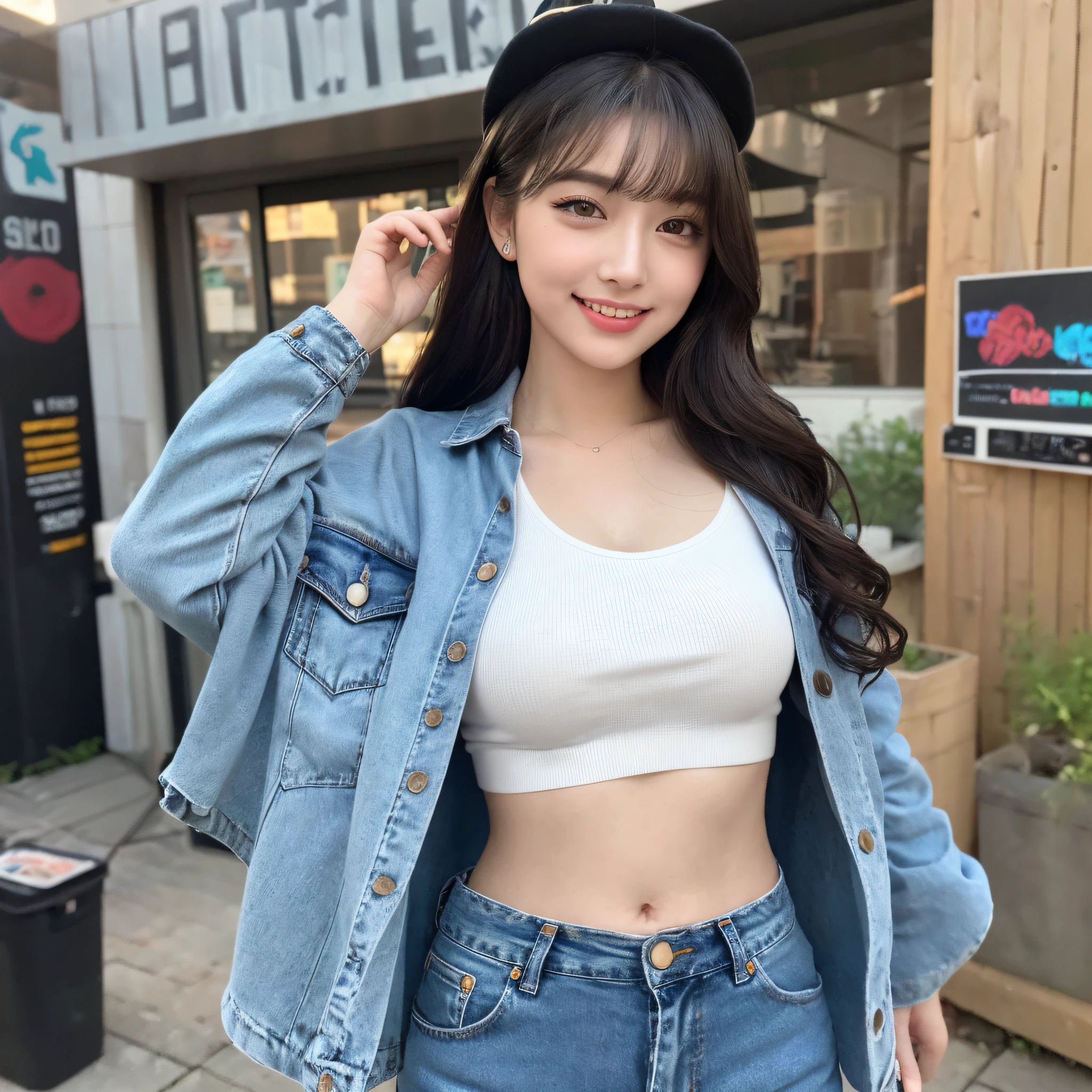 ((beste-Qualit、8K、шедевр:1.3))、sharp foc:1.2、Beautiful woman with perfect body shape:1.4、Random posture、mix4、(8K、Raw photos、beste-Qualit、шедевр:1.2)、(realisitic、photo- realistic:1.37)、One girl、cute-cute、Professional Lighting、Photon mapping、Radio City、Physically-based rendering,, Gradient black hair,, A white-haired, short curly, a handsome, babes, White Ball Suit, top quality photo, A high resolution, 1080p, (Clear face), (Detailed face description), (Detailed hand description)、(шедевр)、(Elaborate CG)、Extreme light and shadow、dishevled hair、Master's work、abundant detail、(Fine facial features)、(top quality photo)、(шедевр)、(Detailed eye)、Look ahead of youeyes、Fine clavicle、Original Characters、Volume Lighting、Best Shadows、Shallow depth of field、Portrait of an amazingly beautiful girl、Delicate beautiful attractive face with petite and seductive yellow eyes、Messily painted face、Sharp Eyebrows、huge smile、open open mouth、Stick out your fangs、Beautiful medium milk、Layered long twin tail blonde、Blush Eyeshadow、Dark eyelashes、Applejack Hat、Oversized Pop Jacket、Mini Underbob T-Shirt、Open belly button、slim waist、Denim Jeans Pants、with buckle belt、Graffiti alley、a trash can、Outer phase、Outdoor Unit、Hold spray paint can、standingn、(beste-Qualit、Superb Detail:1.25)、(独奏:1.3)、Brilliant Colorful Paintings