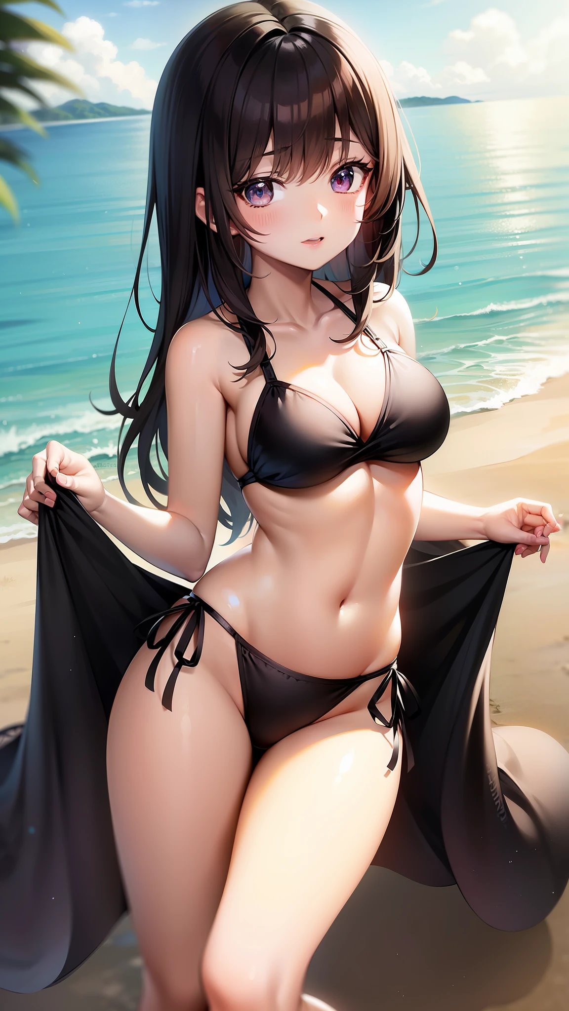 the beach Floral Bikini Young girl Cute anime illustration Hi-Res 1girl in