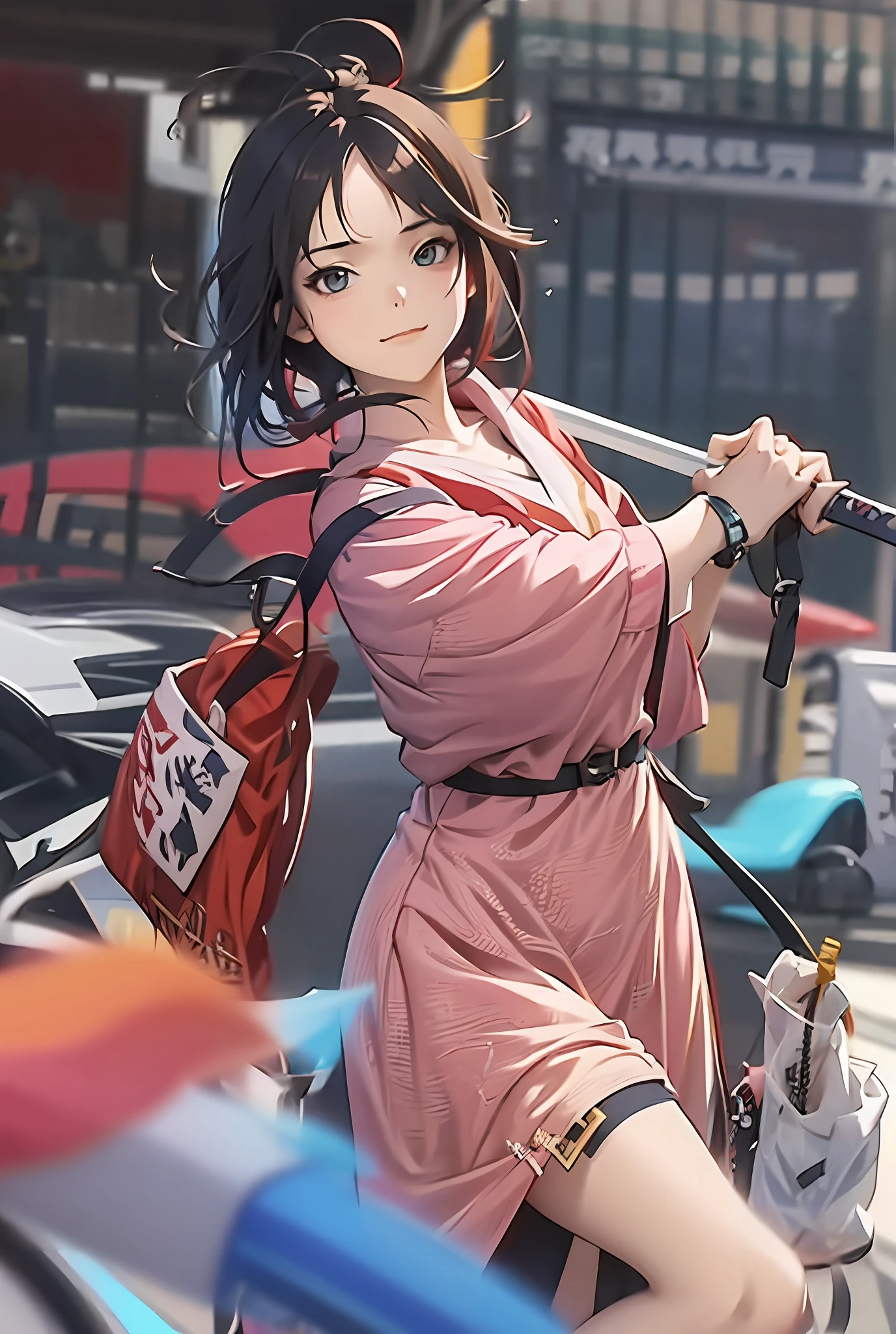 anime girl in pink dress holding a sword and a sword, Guviz-style artwork, Extremely detailed Artgerm, Guweiz in Pixiv ArtStation, rossdraws sakimimichan, G Liulian art style, Guweiz on ArtStation Pixiv, Kushatt Krenz Key Art Women, ross tran style
