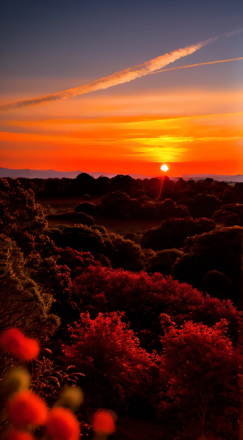 "sun sunset, brilho da noite, vista distante, realista, cores ricas, lindo e colorido, highes definition." -> "Sunset with night glow, vista distante realista e colorida, cores ricas e vibrantes, High definition and charming."